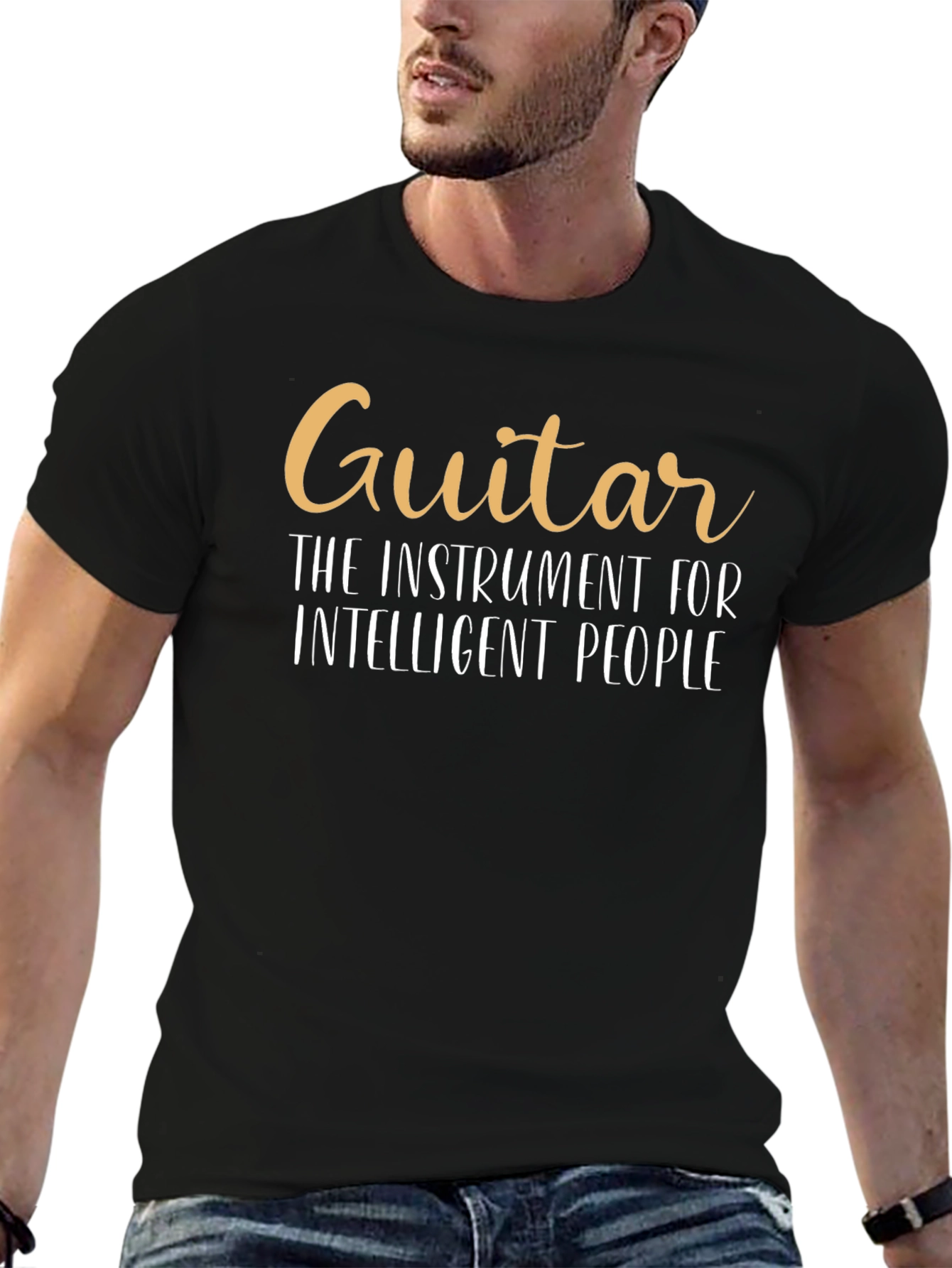 Guitar Instrument Intelligent People Black T-Shirt