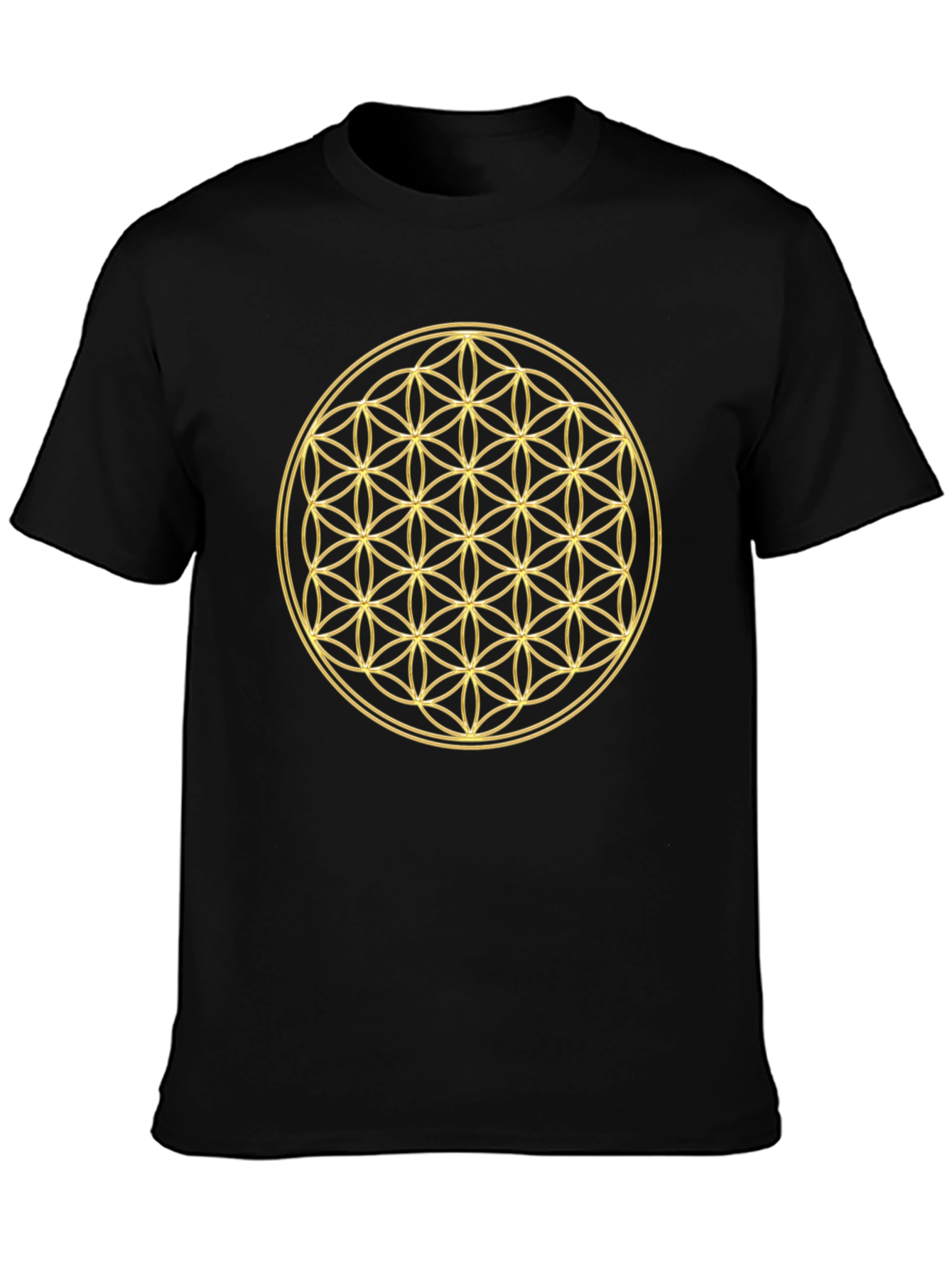 Flower of Life Gold Print Black T-Shirt