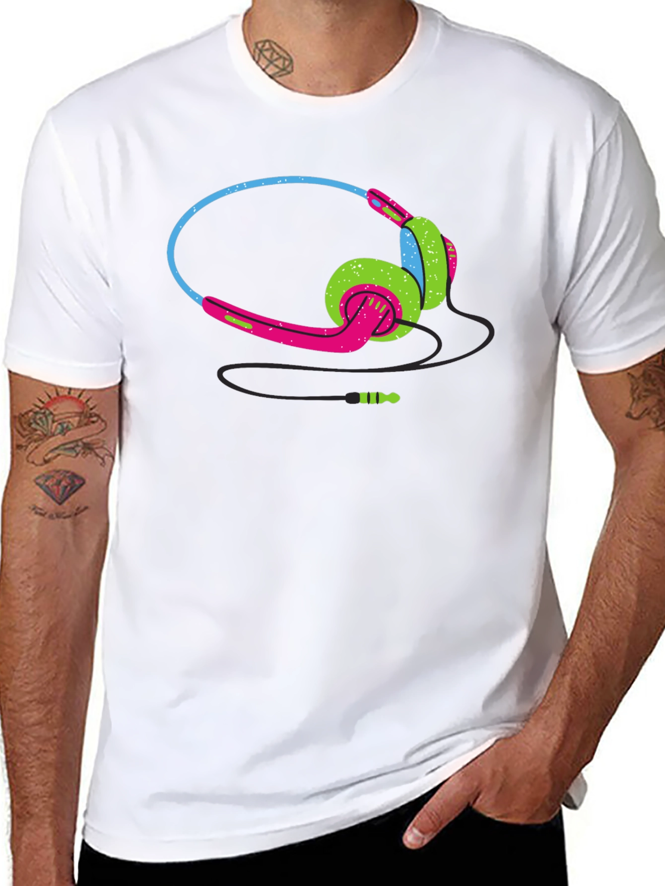 Retro Headphones Graphic Black T-Shirt
