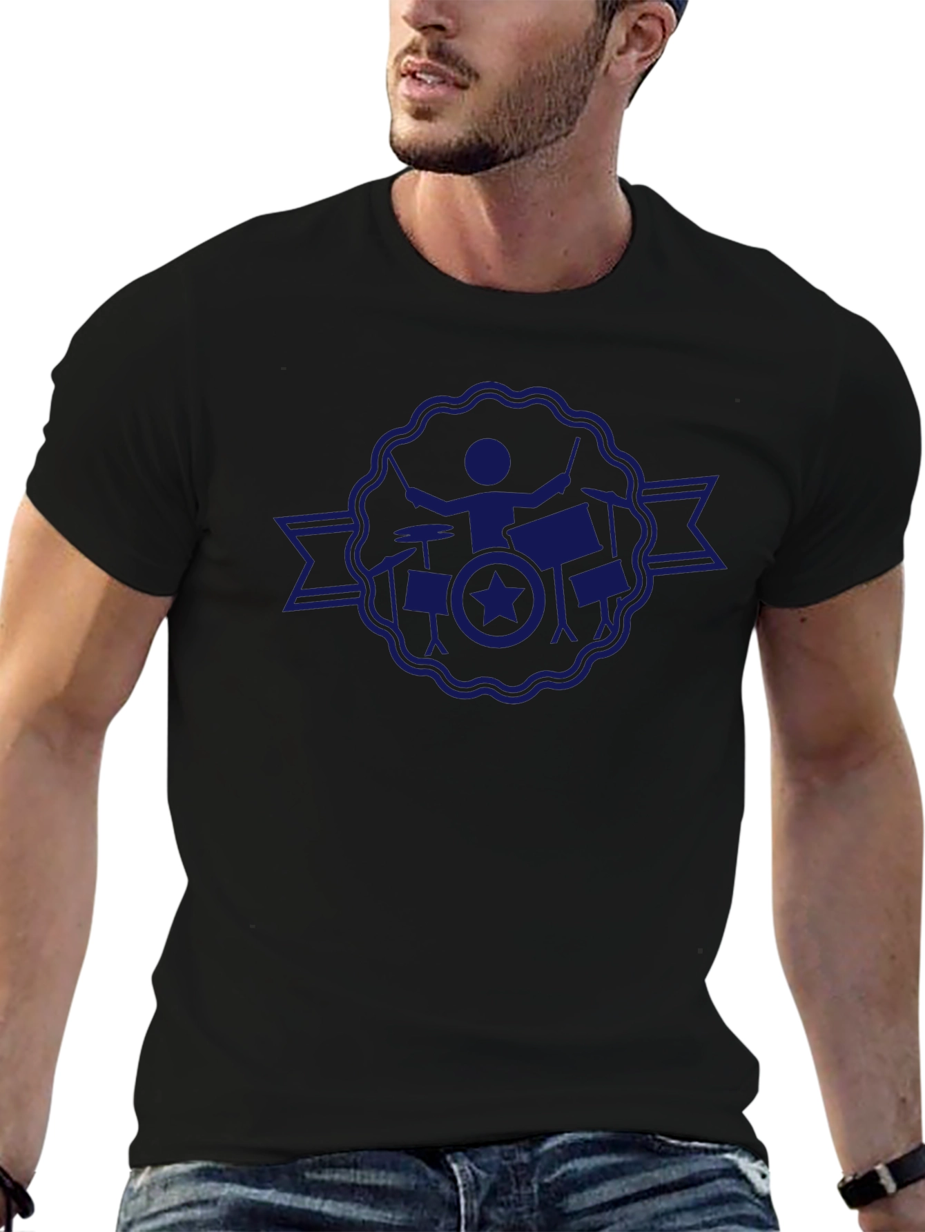 Drummer Star Badge Black T-Shirt