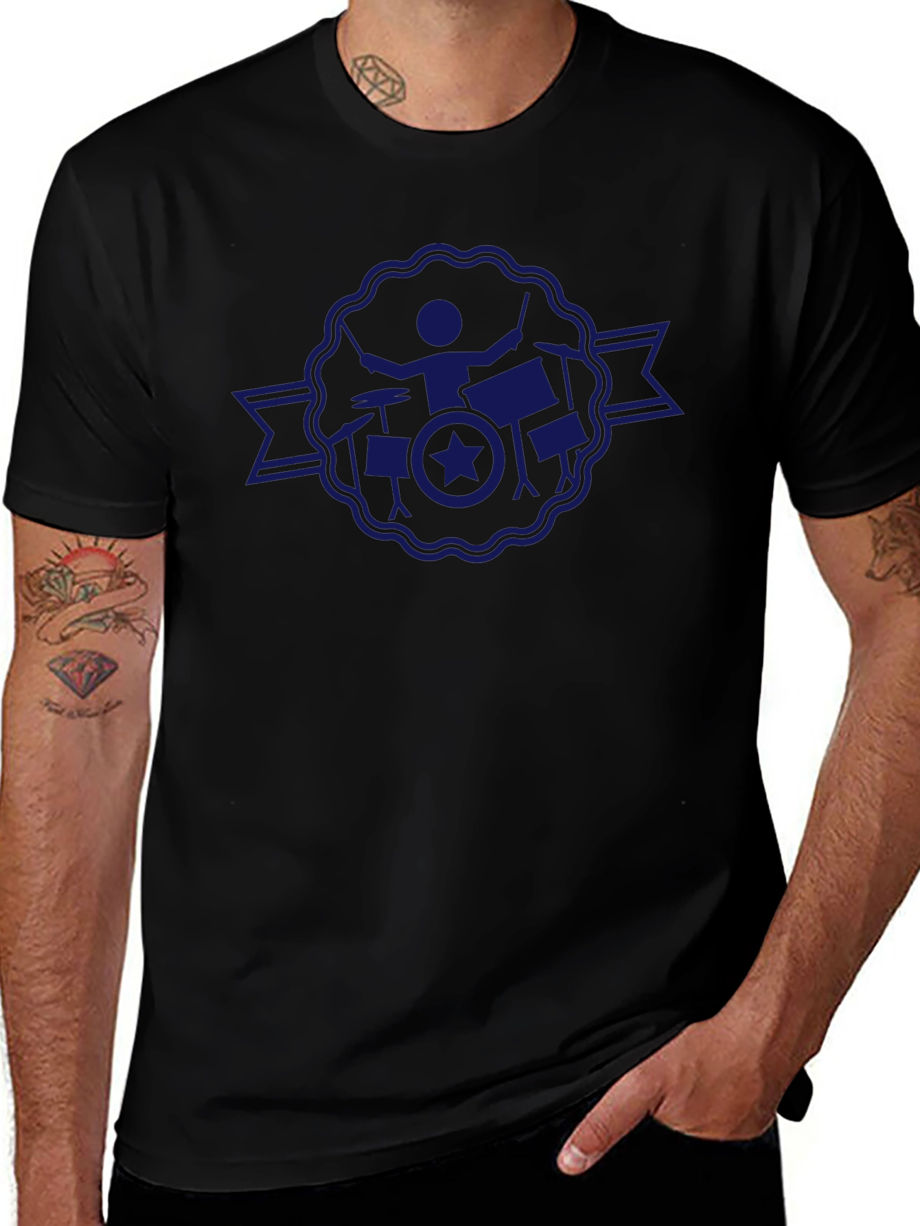 Drummer Star Badge Black T-Shirt