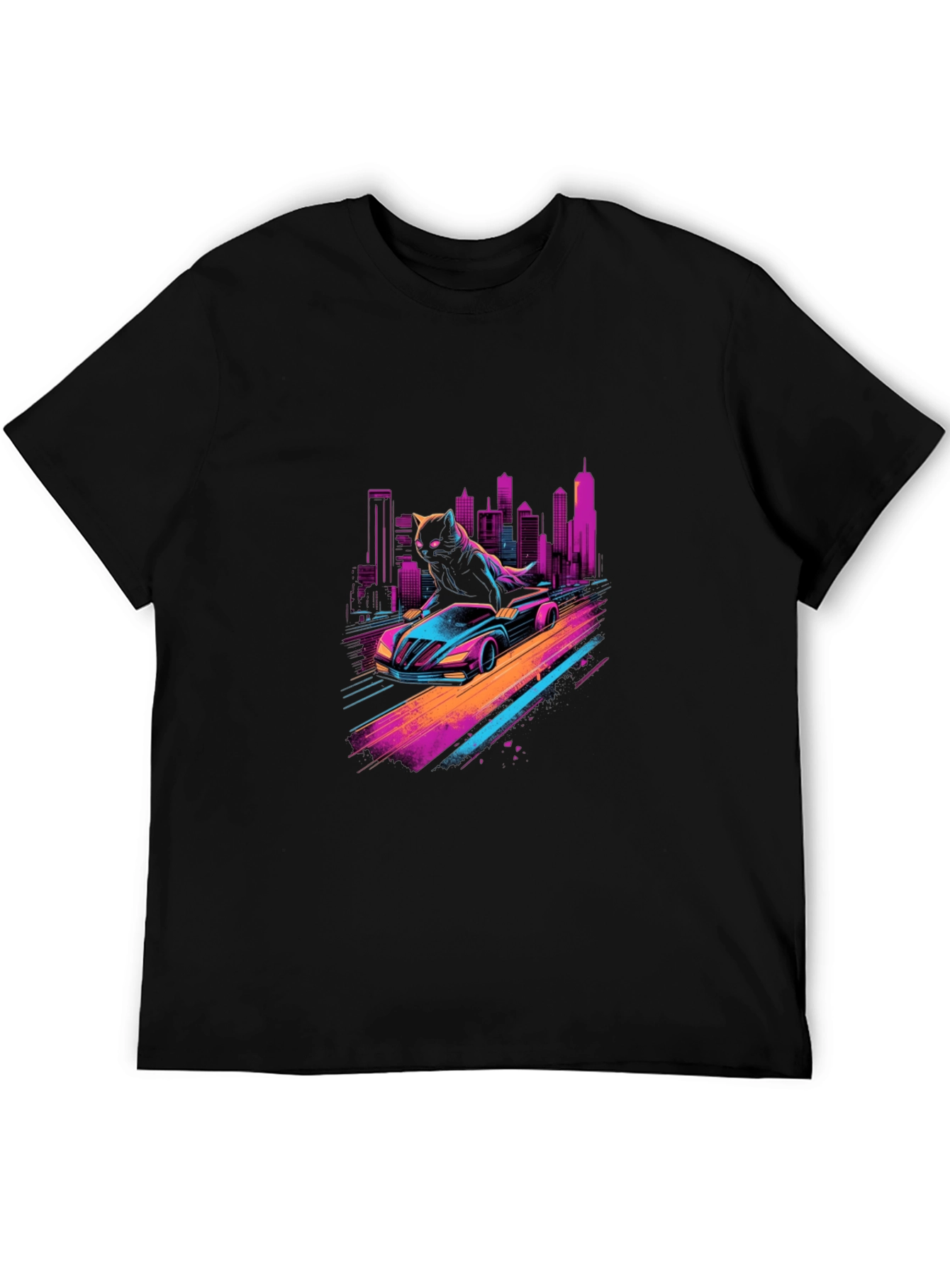 Cyber Cat Racing T-Shirt - Retro Wave Style