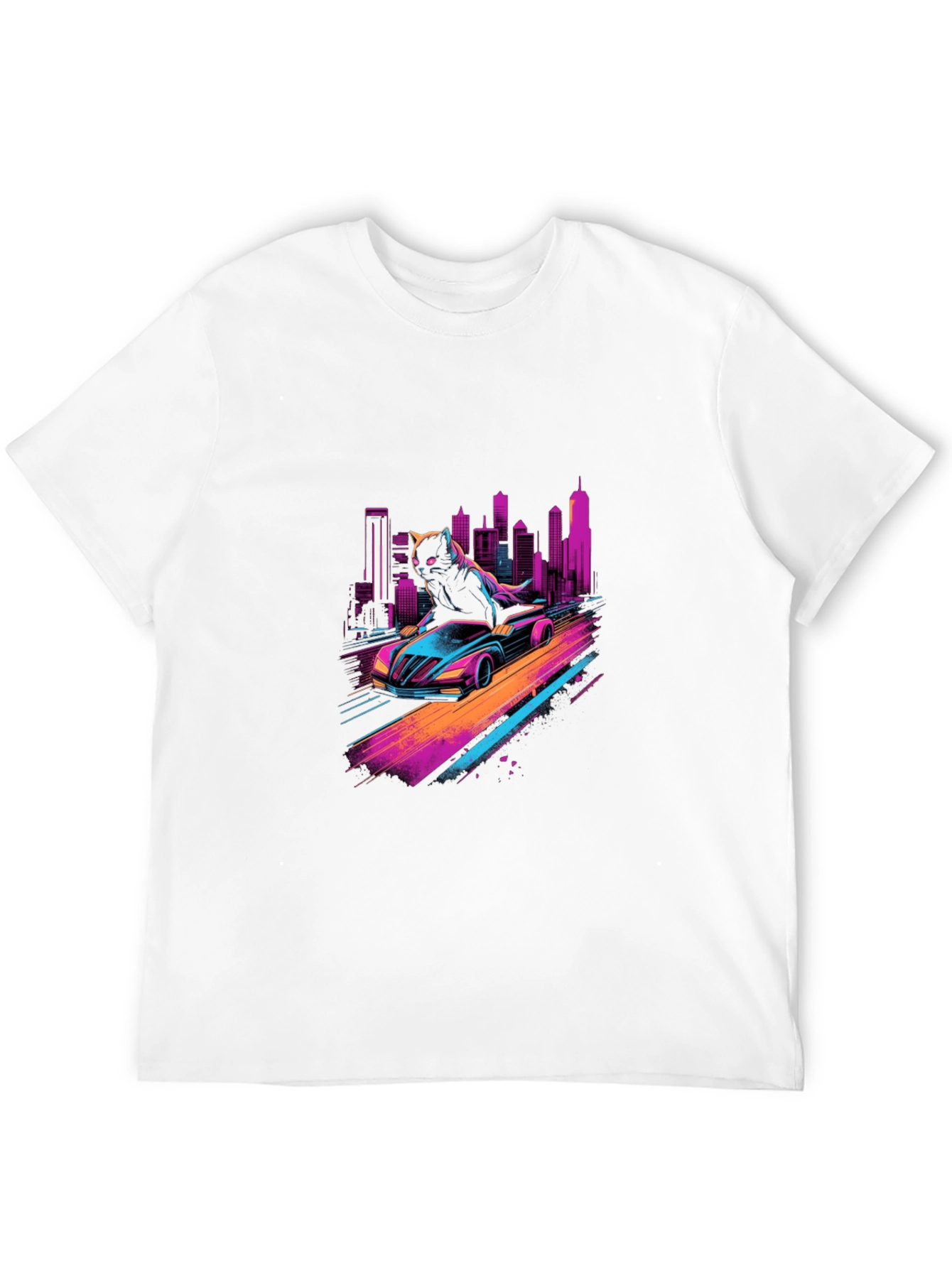 Cyber Cat Racing T-Shirt - Retro Wave Style
