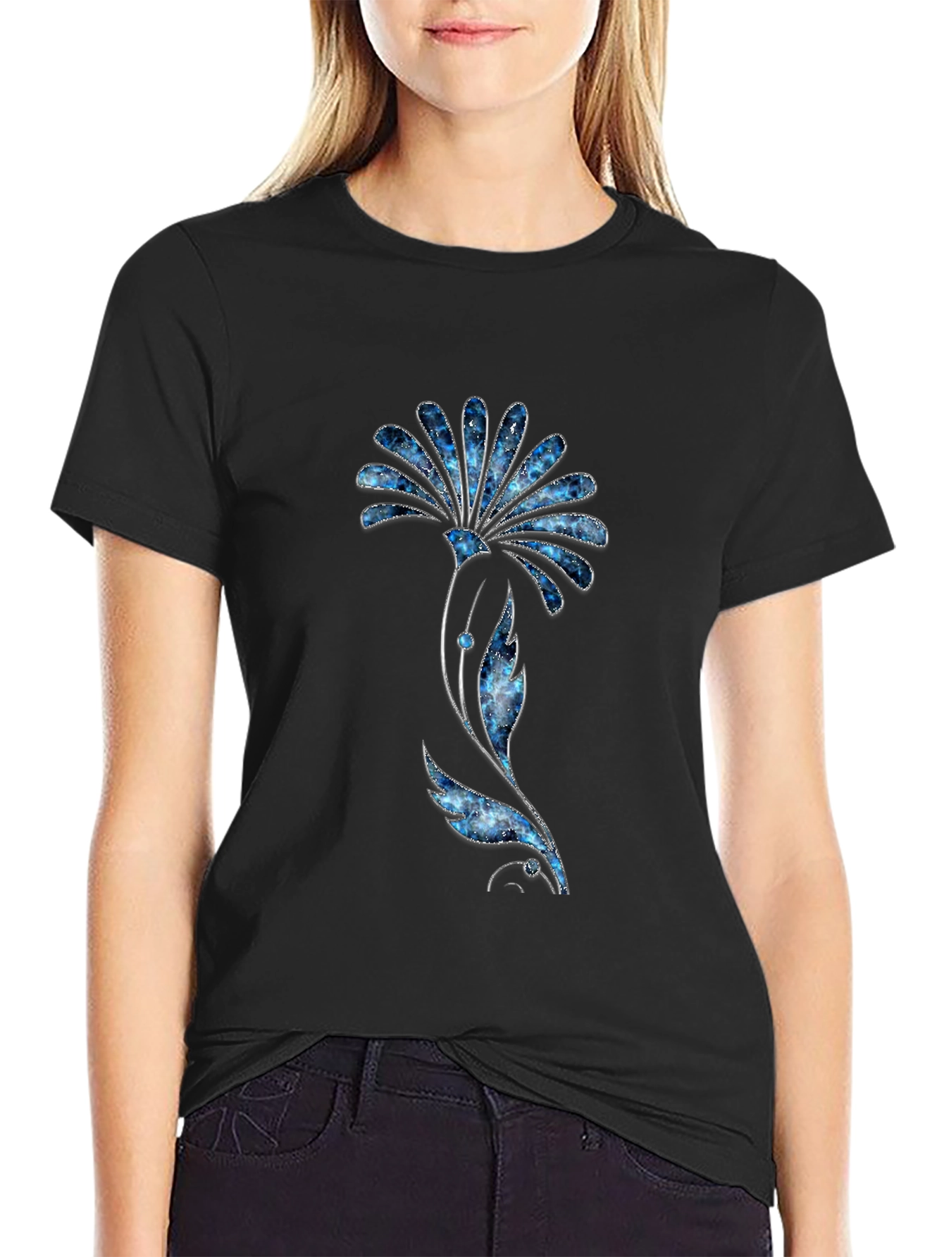 Galaxy Flower Print Black T-Shirt