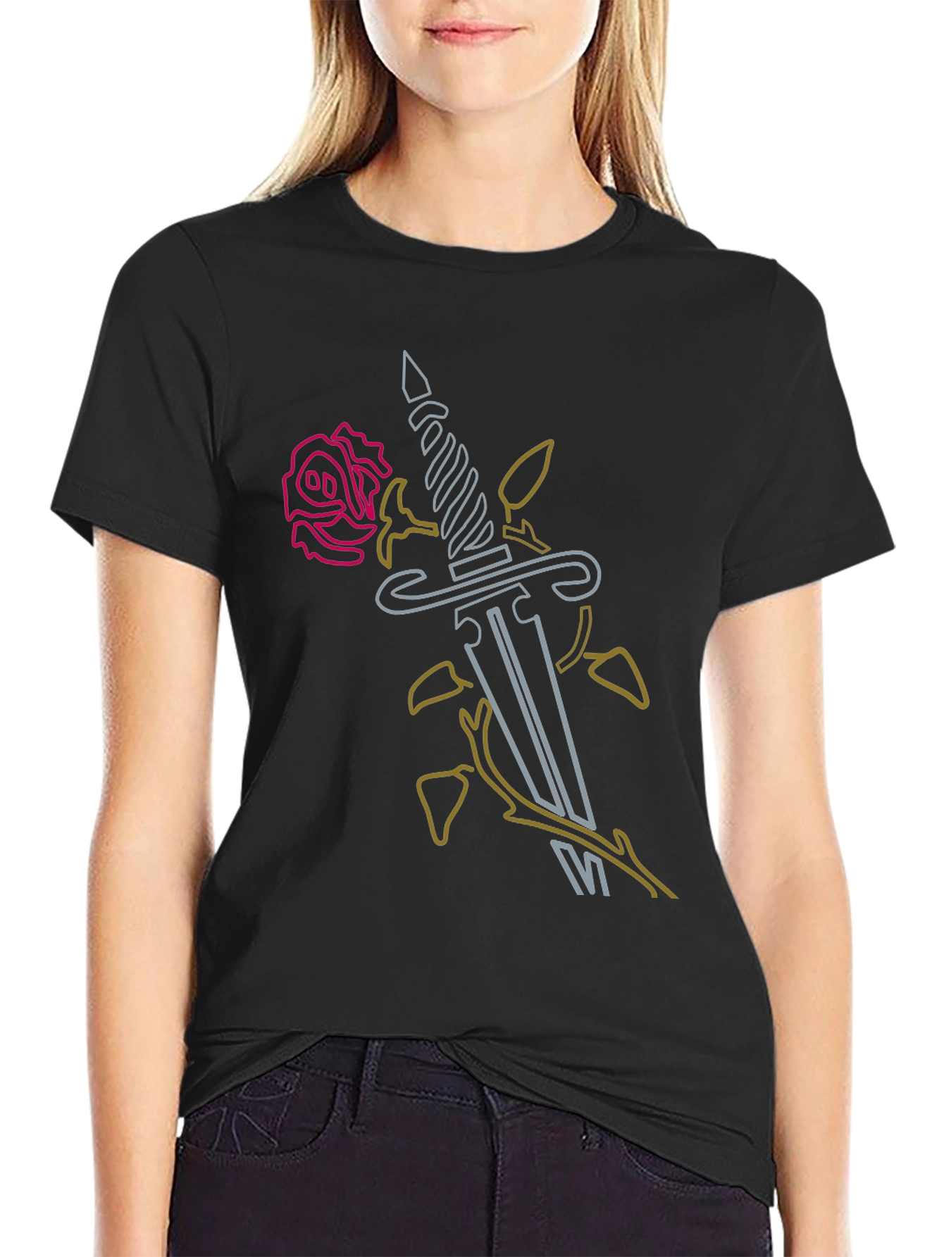 Rose & Dagger Graphic Tee - Edgy Black T-Shirt