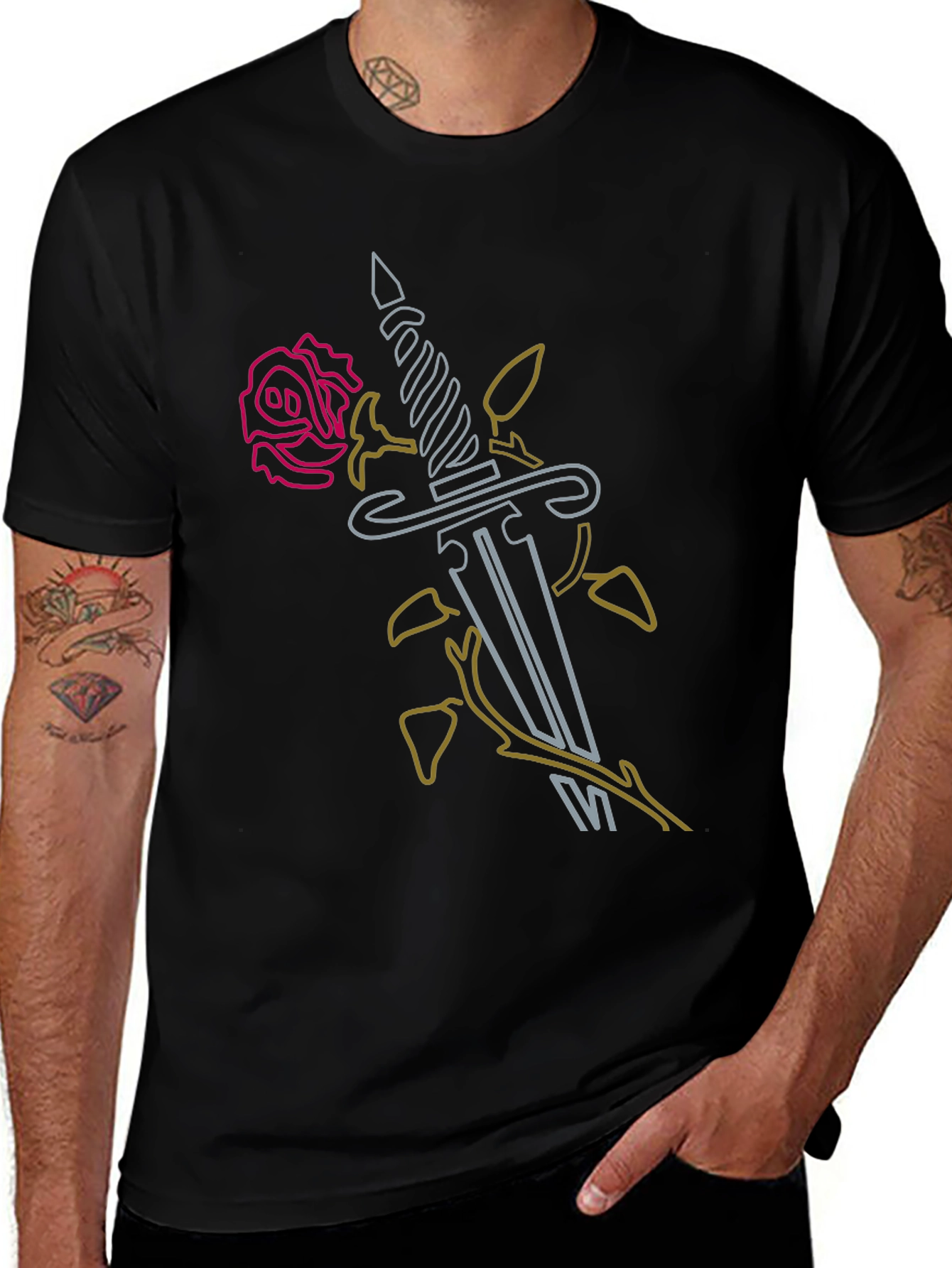 Rose & Dagger Graphic Tee - Edgy Black T-Shirt