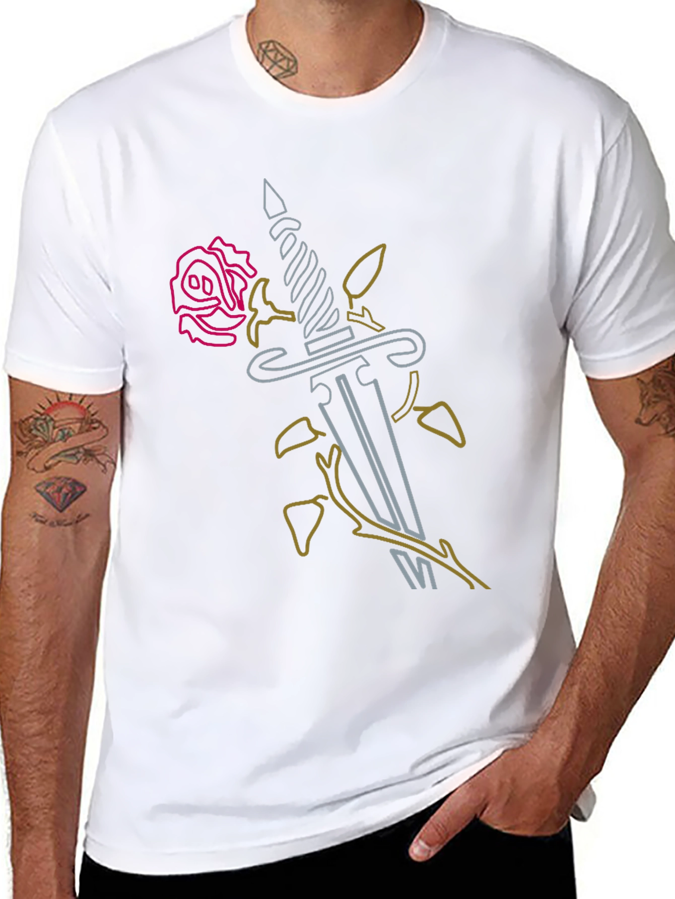 Rose & Dagger Graphic Tee - Edgy Black T-Shirt