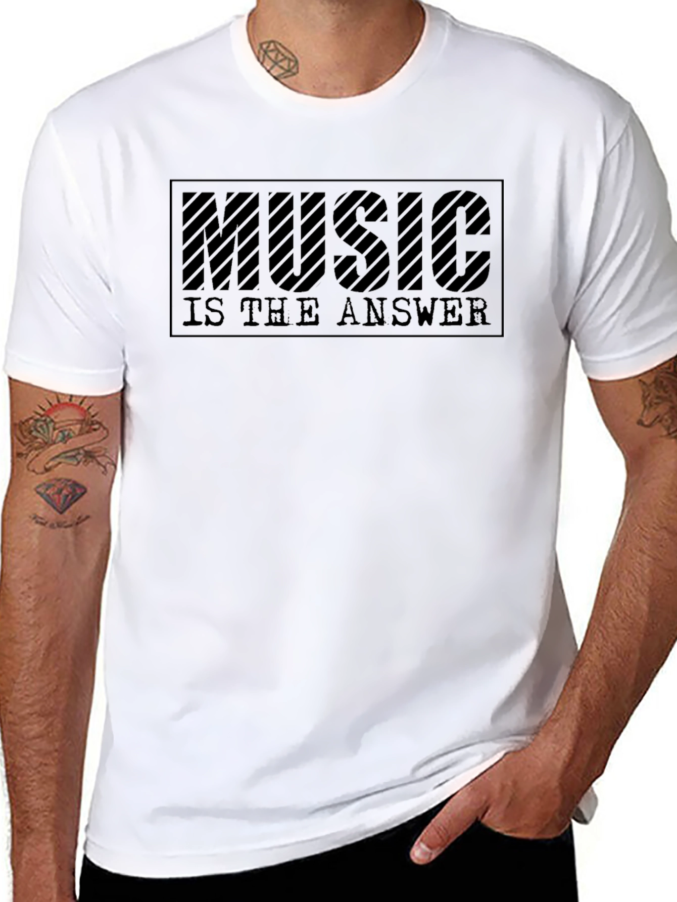 Music Is The Answer Black Graphic Tee Shirt