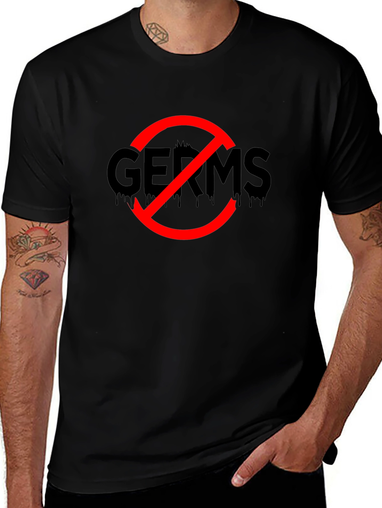 No Germs Black T-Shirt Novelty Funny Slogan Top