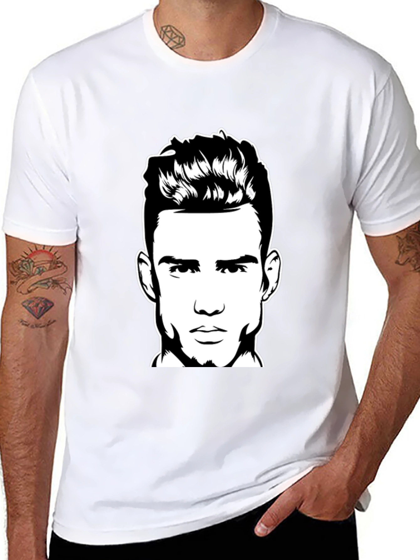 Black T-Shirt with Man Portrait Graphic