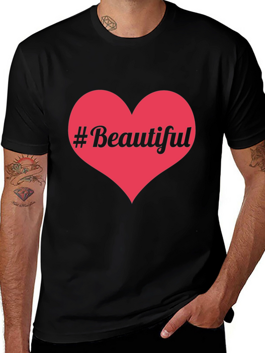 #Beautiful Heart Graphic Print Black T-Shirt