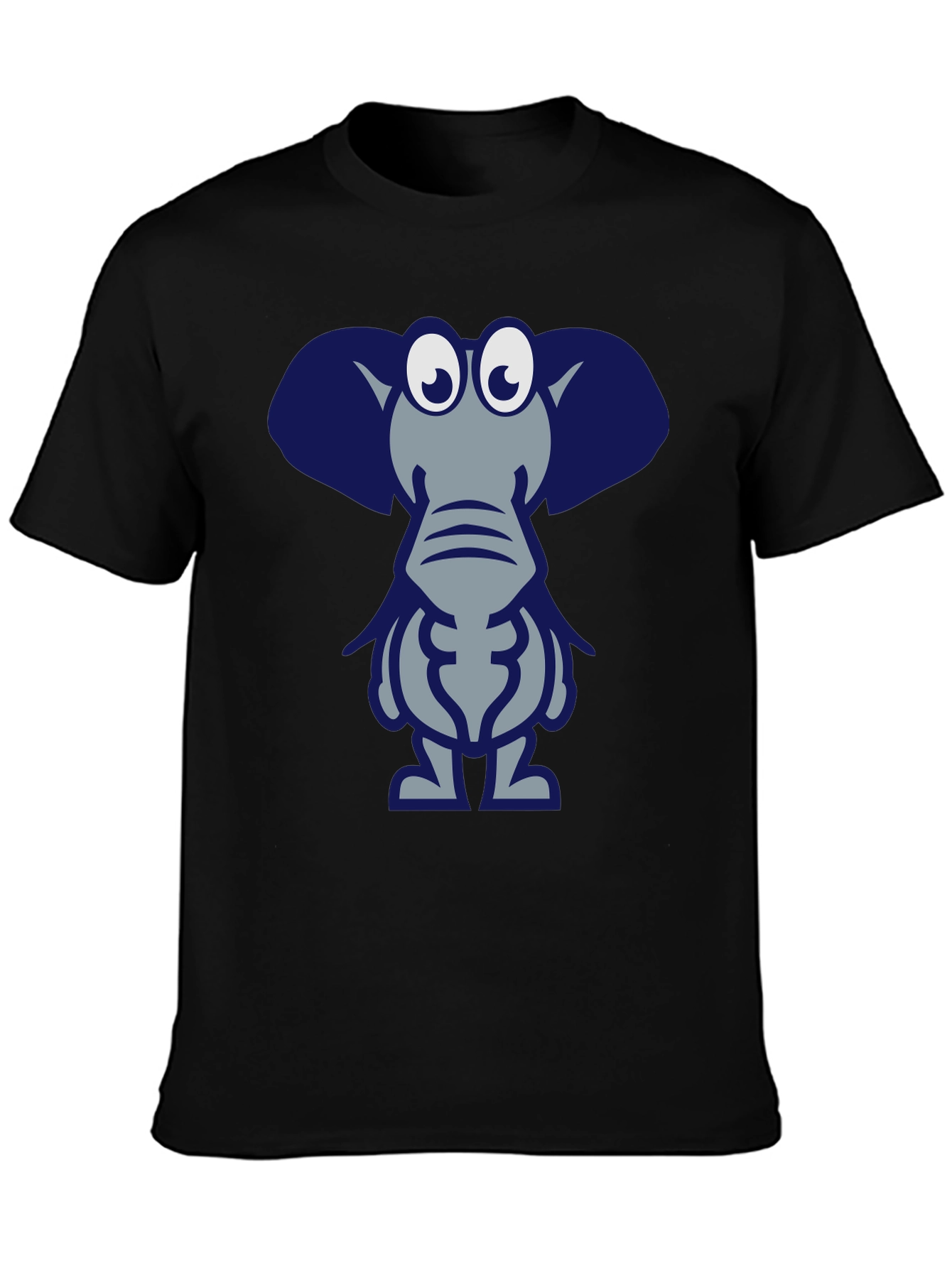 Cartoon Elephant Graphic Tee - Black Casual T-Shirt