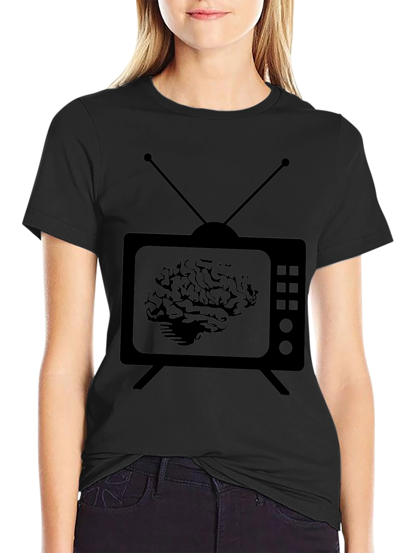 Brain TV Mens Black Graphic T-Shirt