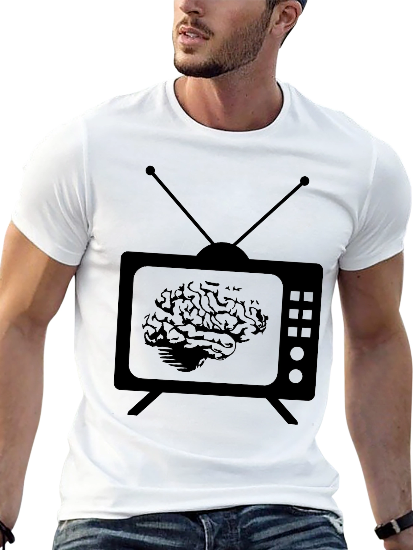 Brain TV Mens Black Graphic T-Shirt