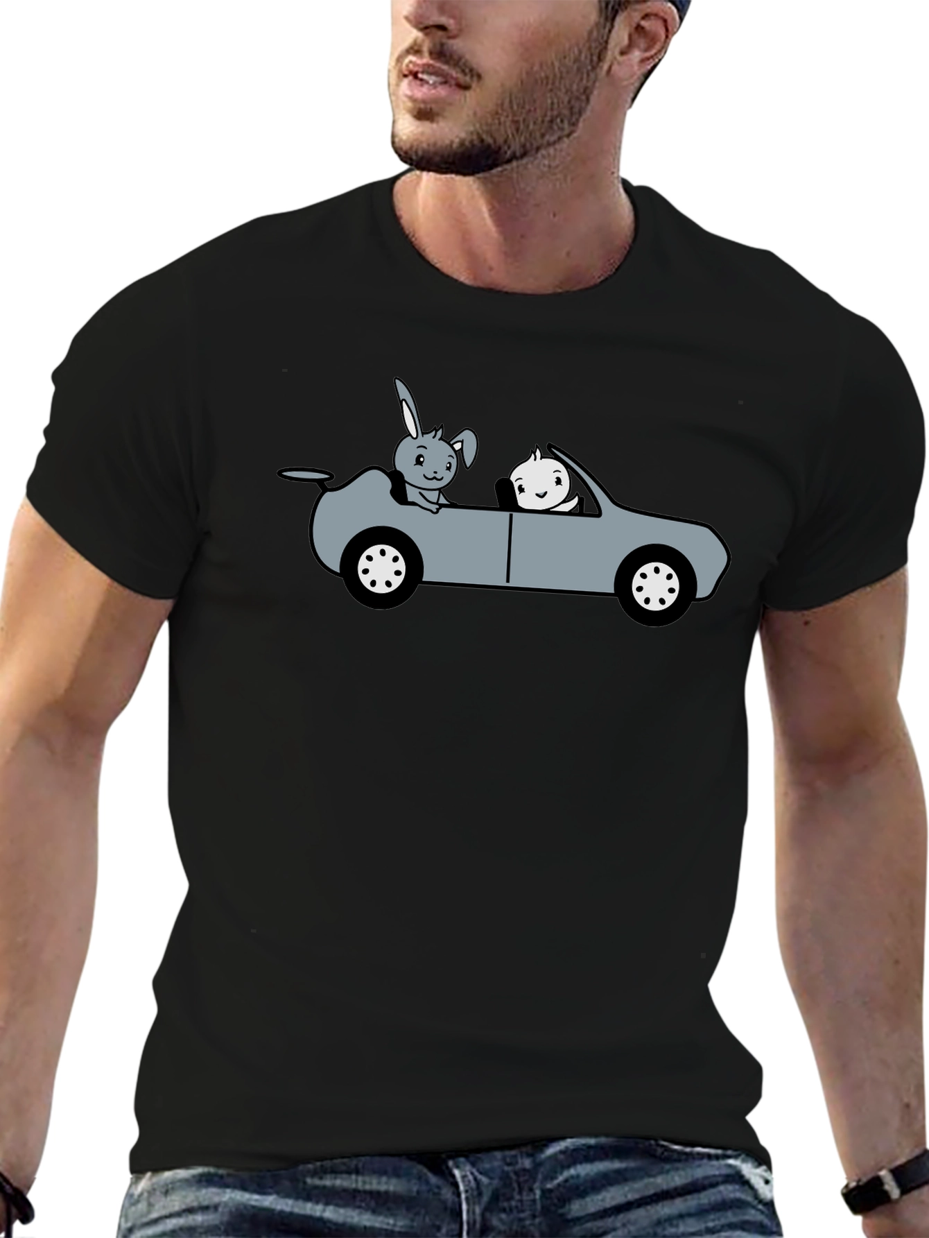 Cute Cartoon Animal Car Ride Graphic T-Shirt