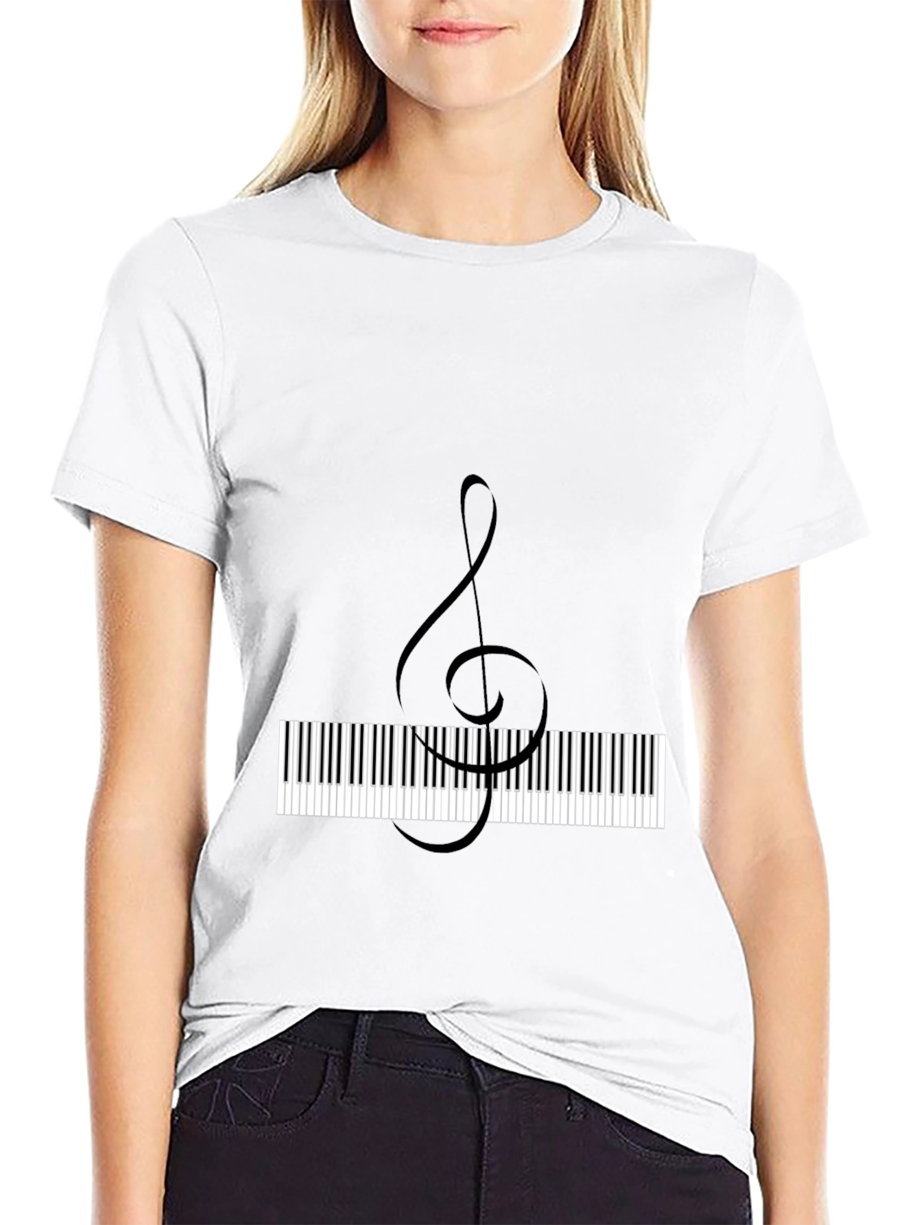 Musical Treble Clef Piano Keys Black T-Shirt