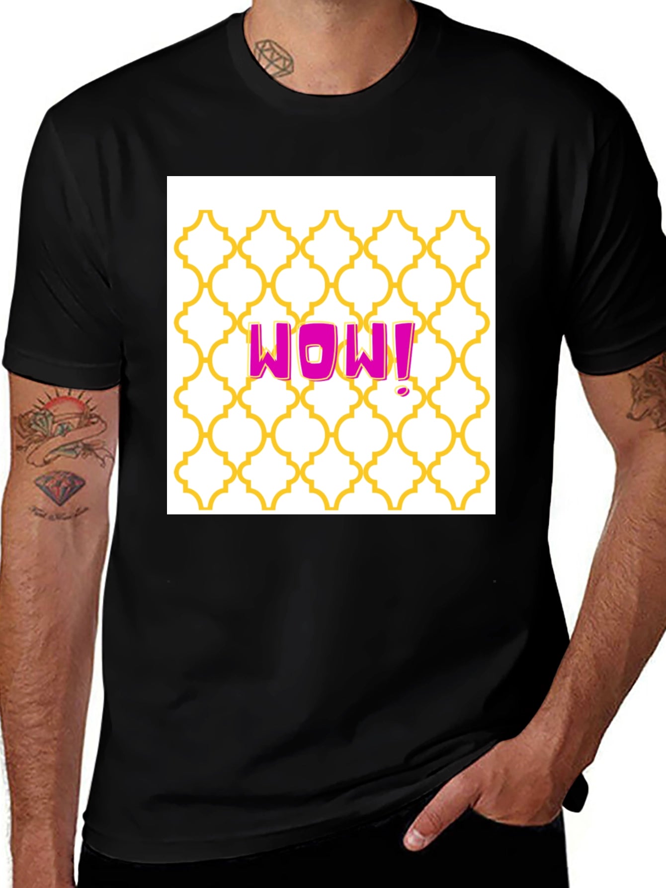 WOW! Graphic Tee - Trendy Pattern Black T-Shirt