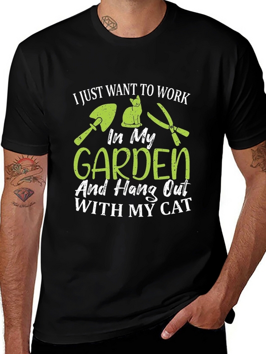 Work in My Garden With My Cat Black T-Shirt