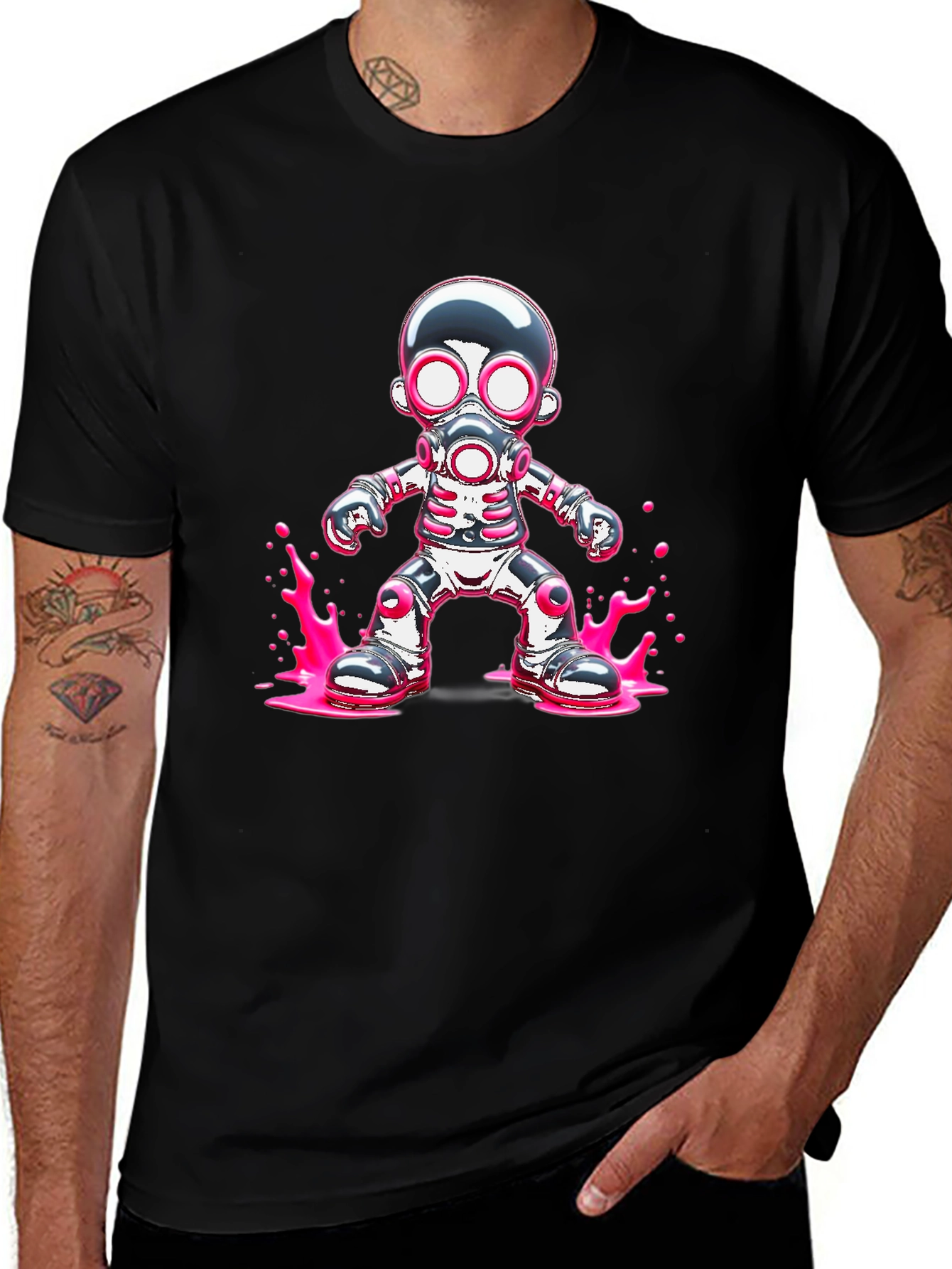 Cool Robot Gas Mask Graphic Black T-Shirt
