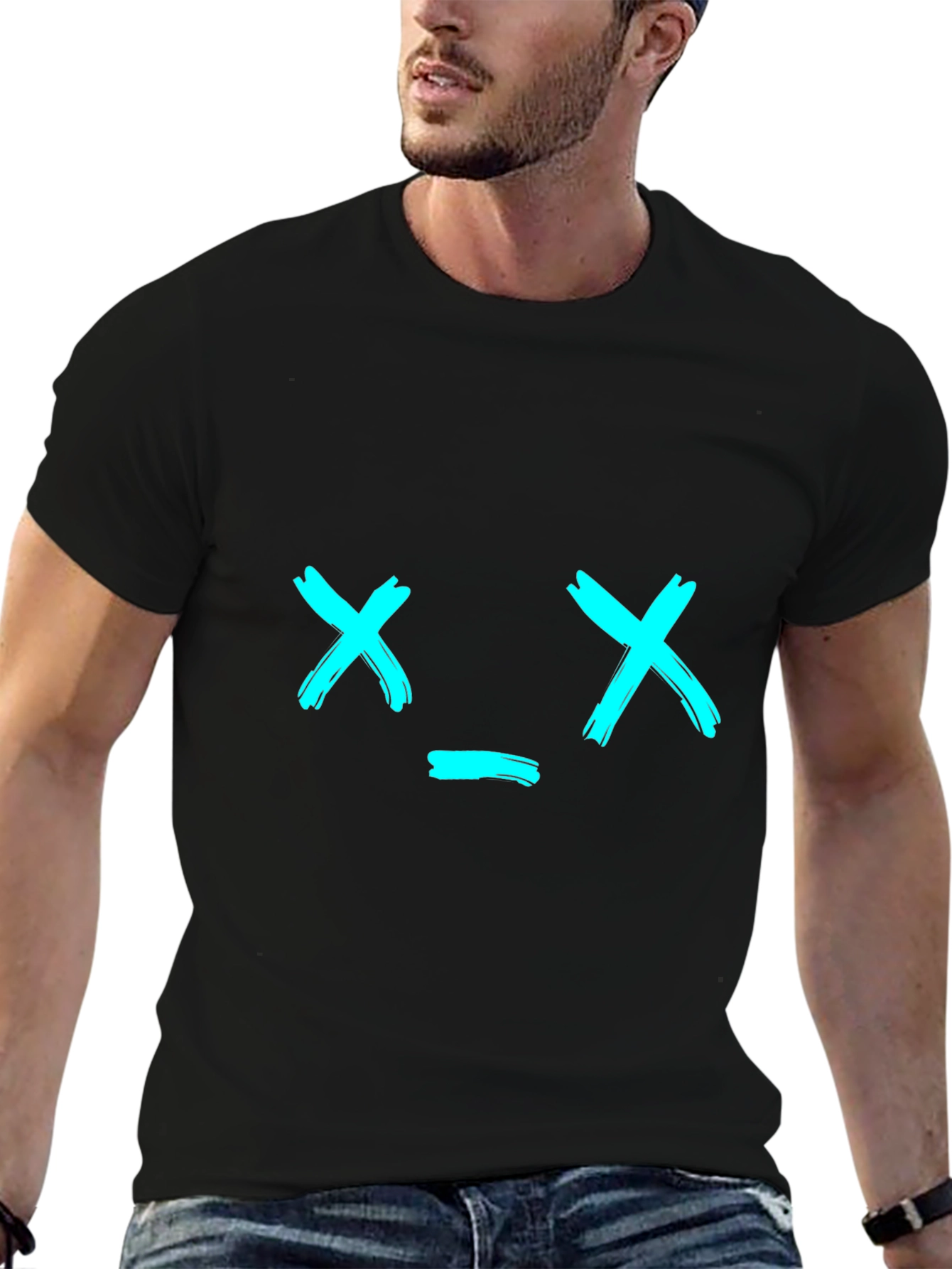 Black T-Shirt with Brushstroke X_X Face