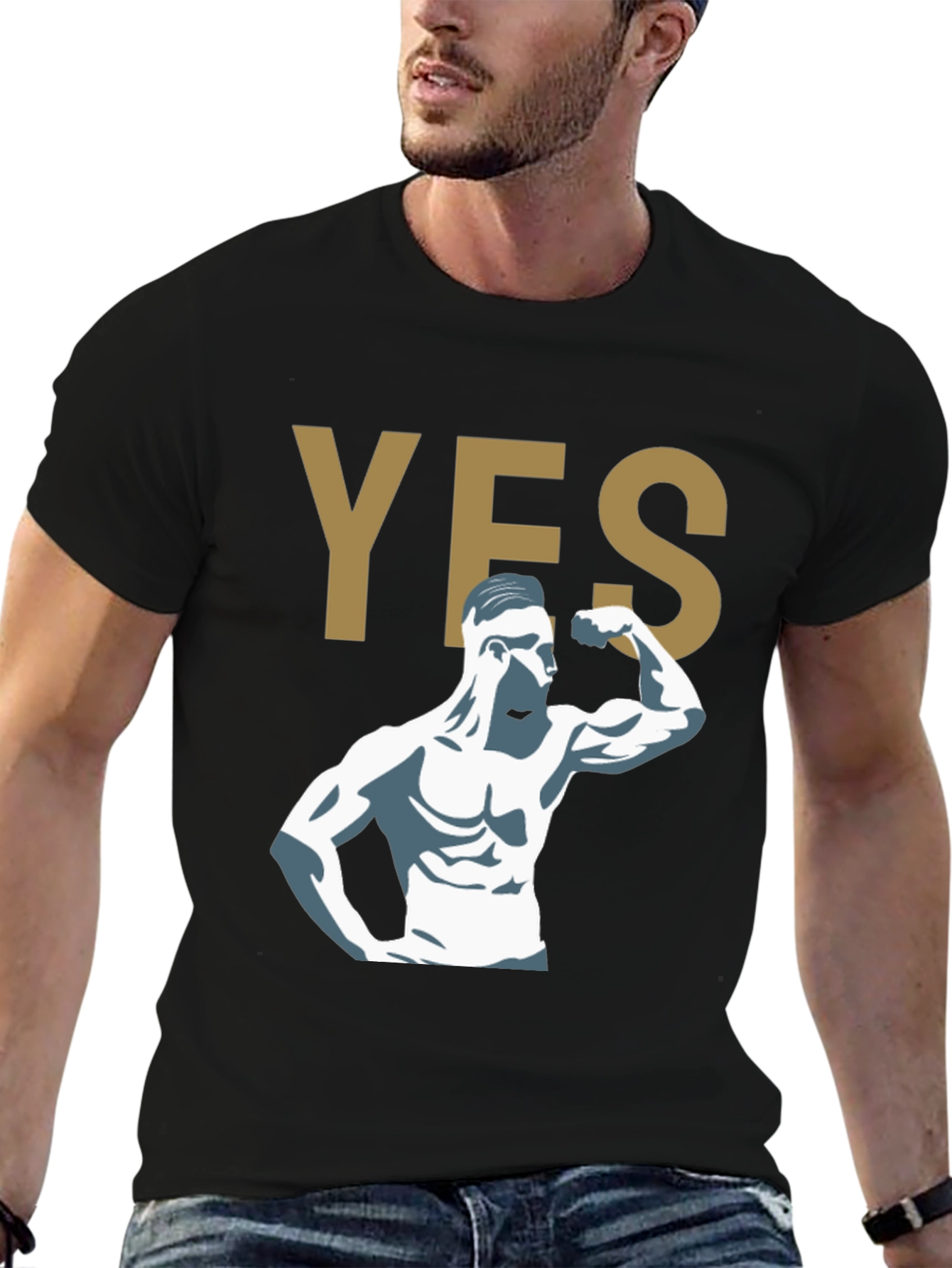 YES! Bodybuilder Graphic Print T-Shirt