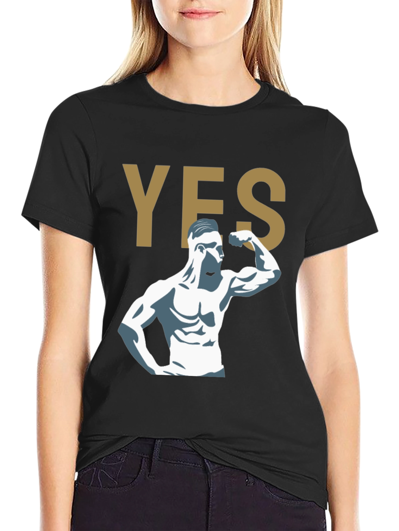 YES! Bodybuilder Graphic Print T-Shirt