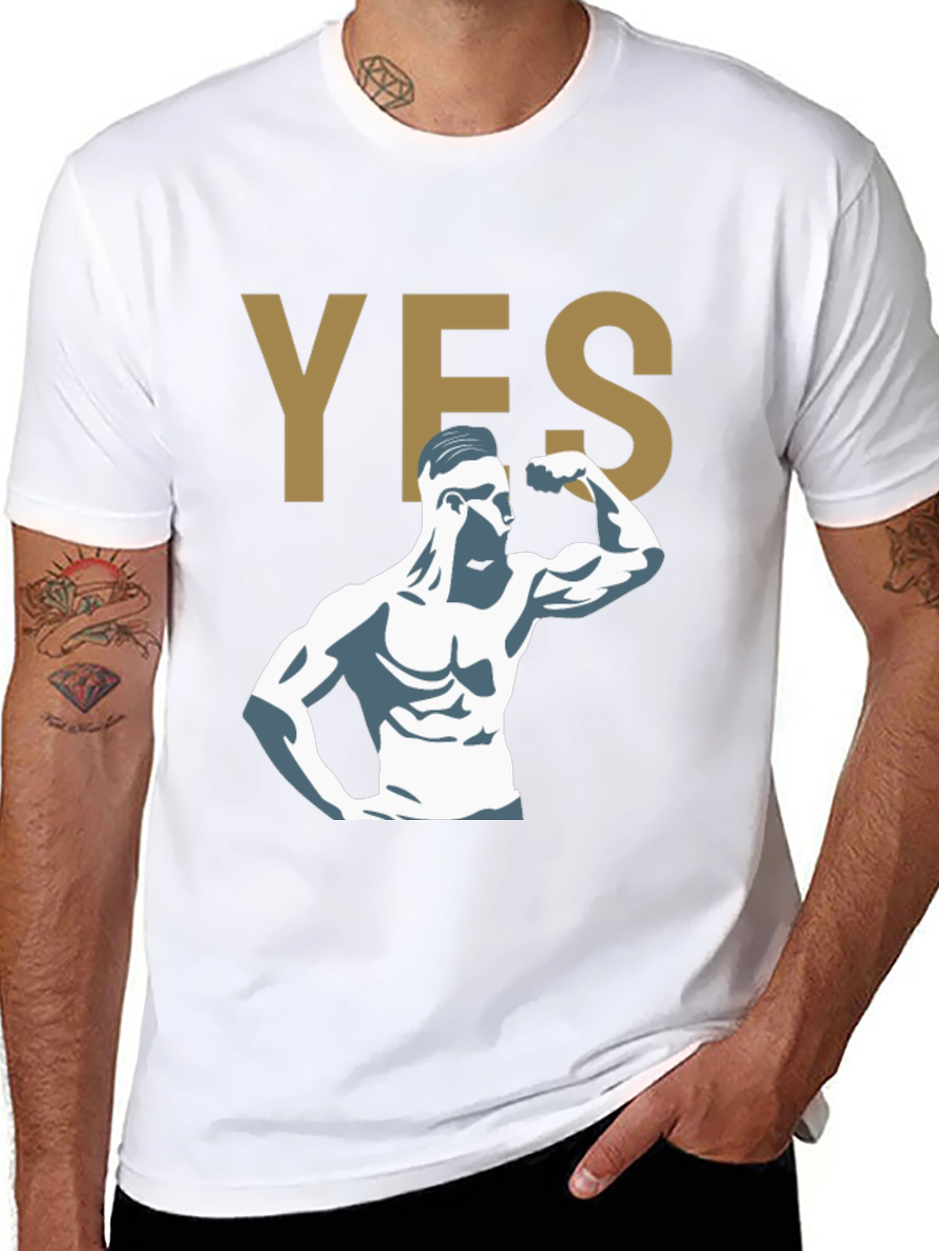 YES! Bodybuilder Graphic Print T-Shirt