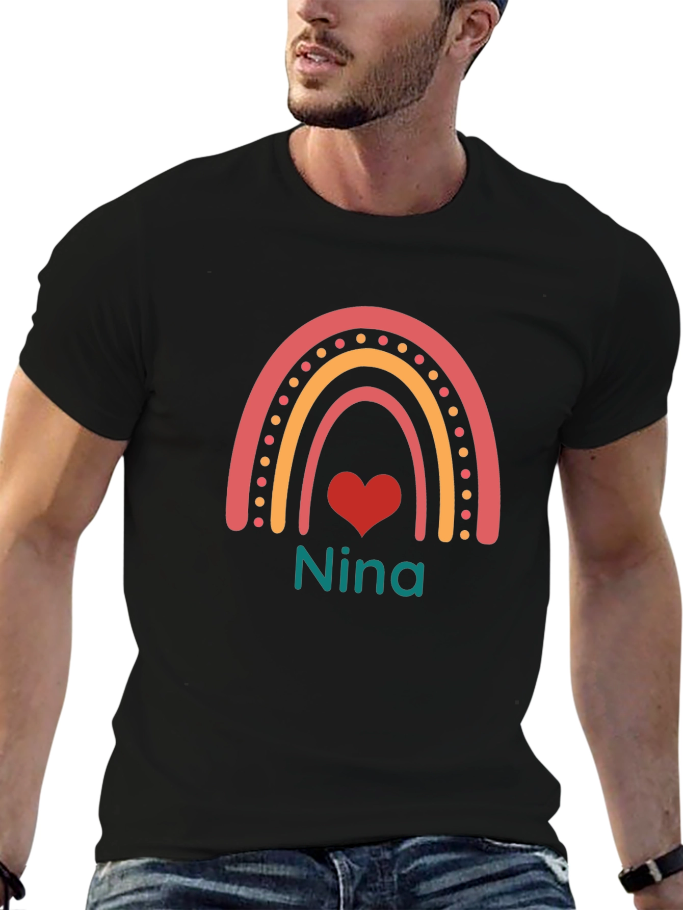 Personalized Nina Rainbow Heart T-Shirt