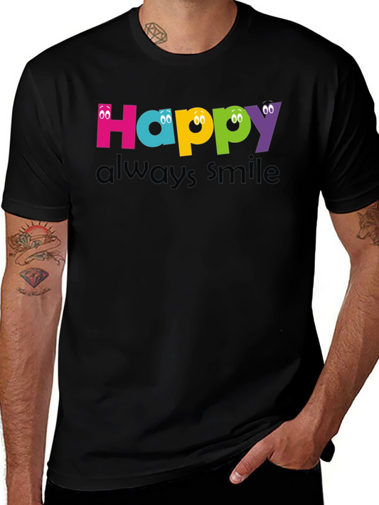 Happy Always Smile Graphic Tee - Black Unisex T-Shirt