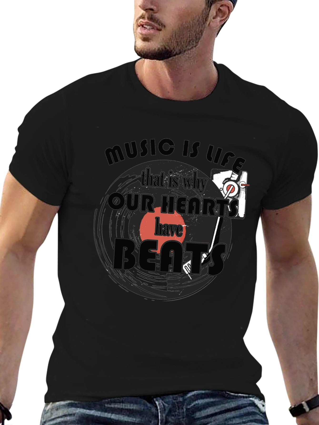 Music is Life Graphic Tee - Cotton Blend T-Shirt
