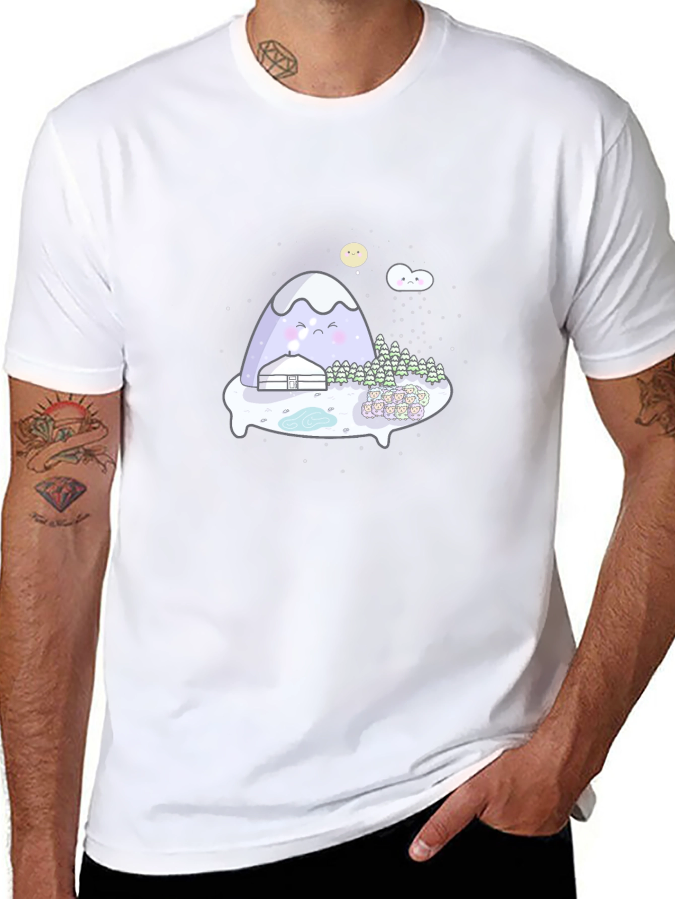 Cute Mountain Graphic Tee - Black Cotton T-Shirt