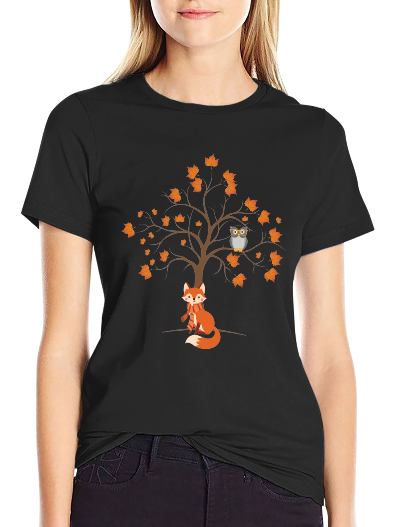 Autumn Fox & Owl Tree Graphic Tee
