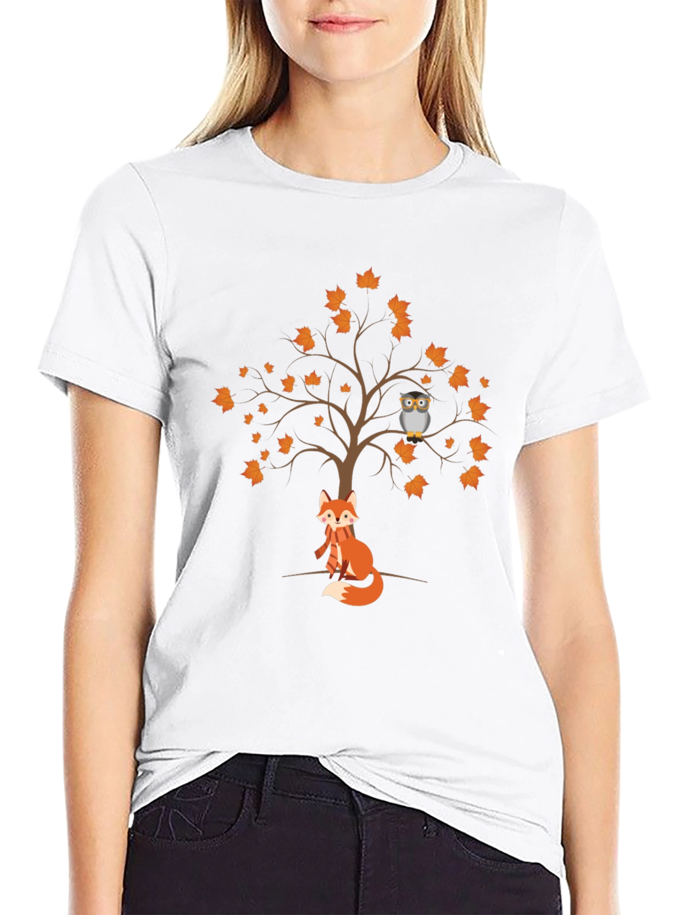 Autumn Fox & Owl Tree Graphic Tee