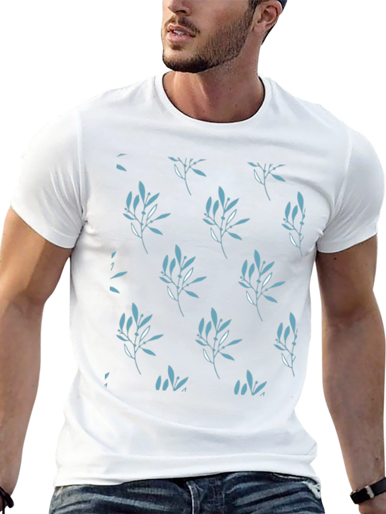 Mens Black Leaf Patterned T-Shirt
