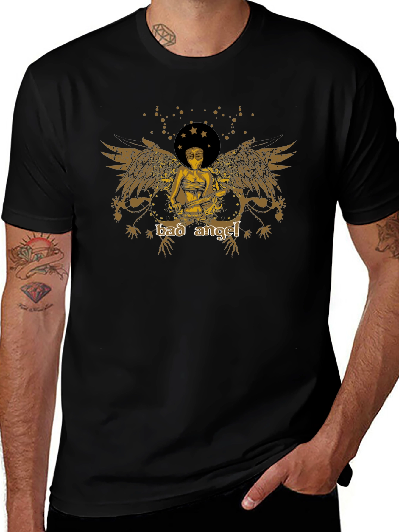 Bad Angel Graphic Print Black Tee