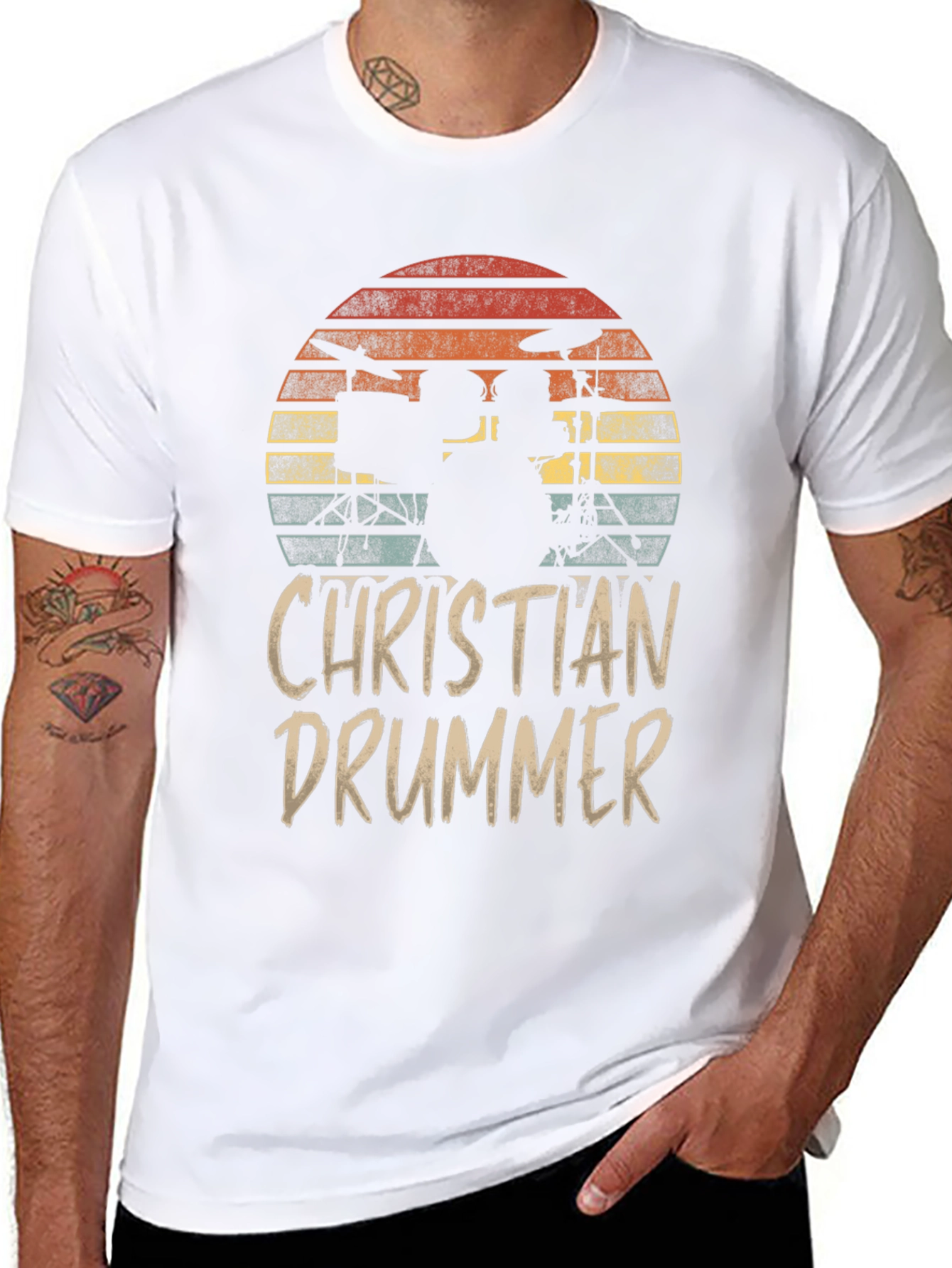 Christian Drummer Sunset Graphic T-Shirt