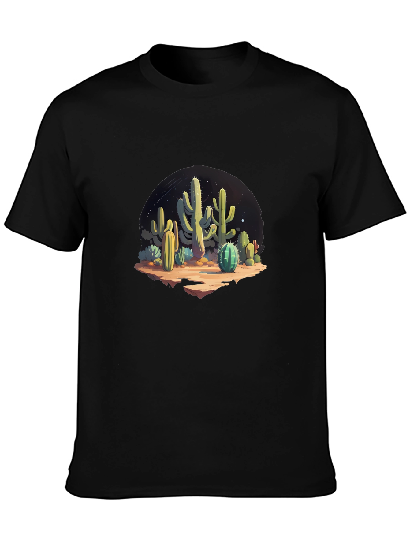 Cactus Desert Scene Black Graphic Tee