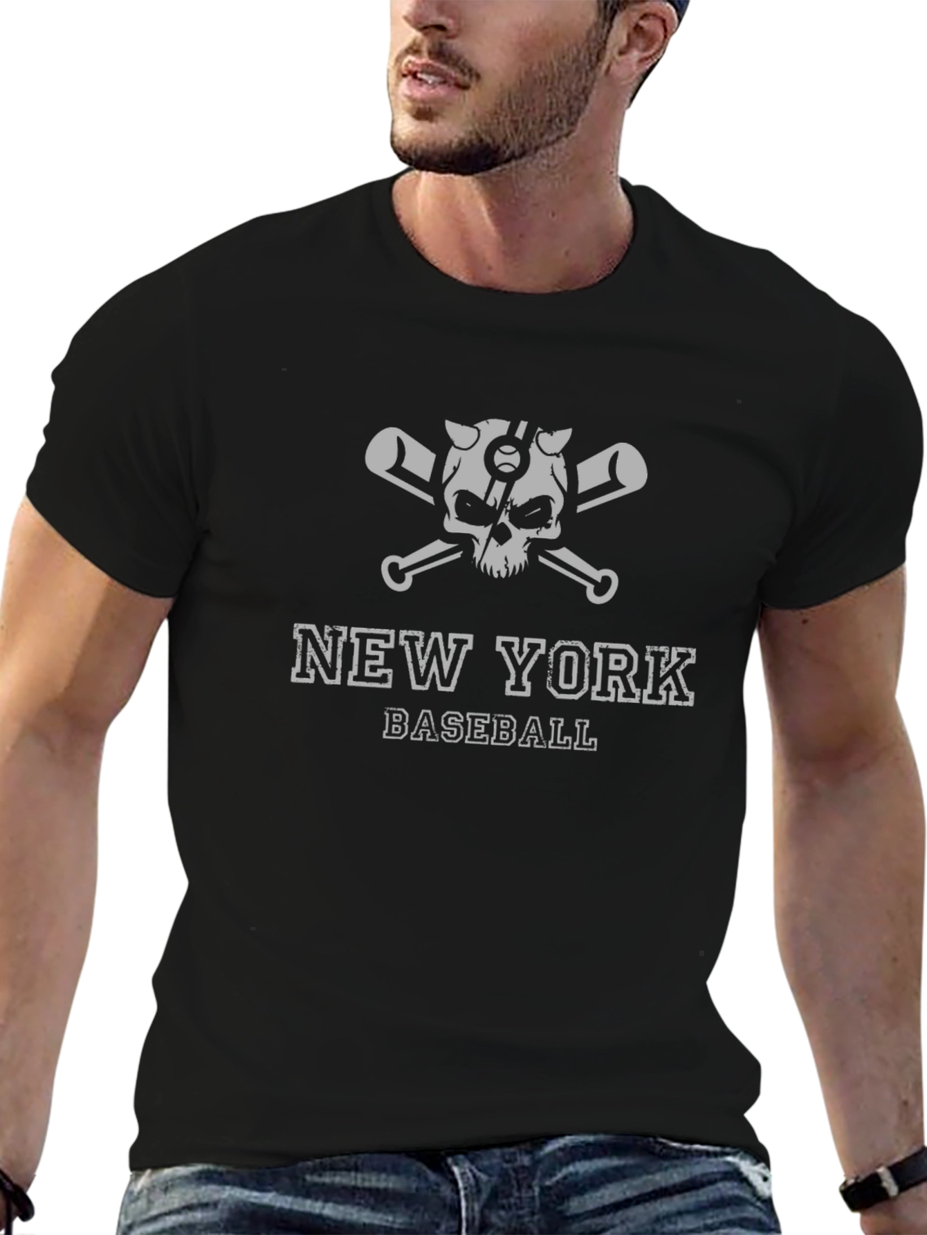 New York Baseball Skull Graphic T-Shirt