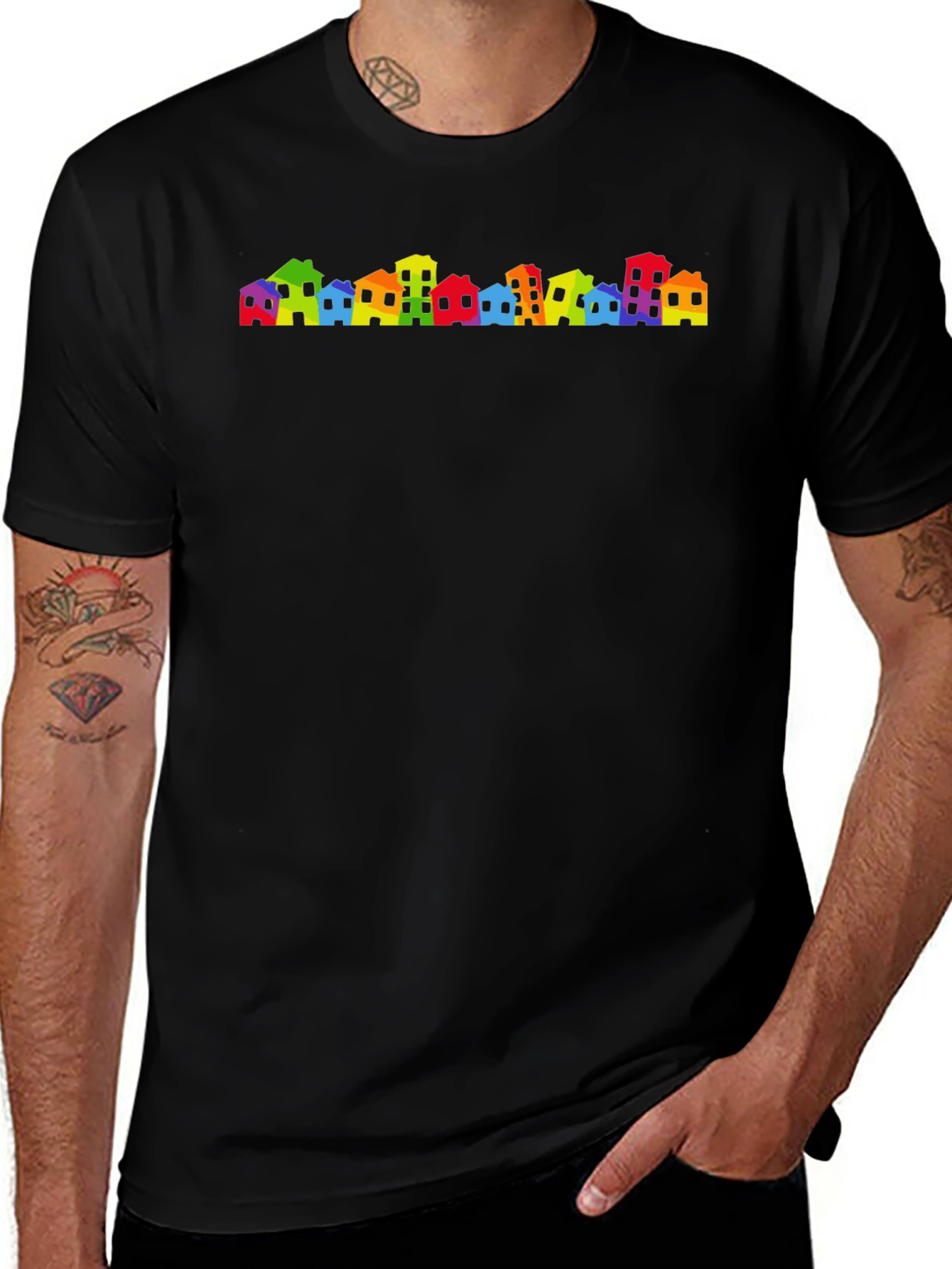 Rainbow Townscape Black T-Shirt