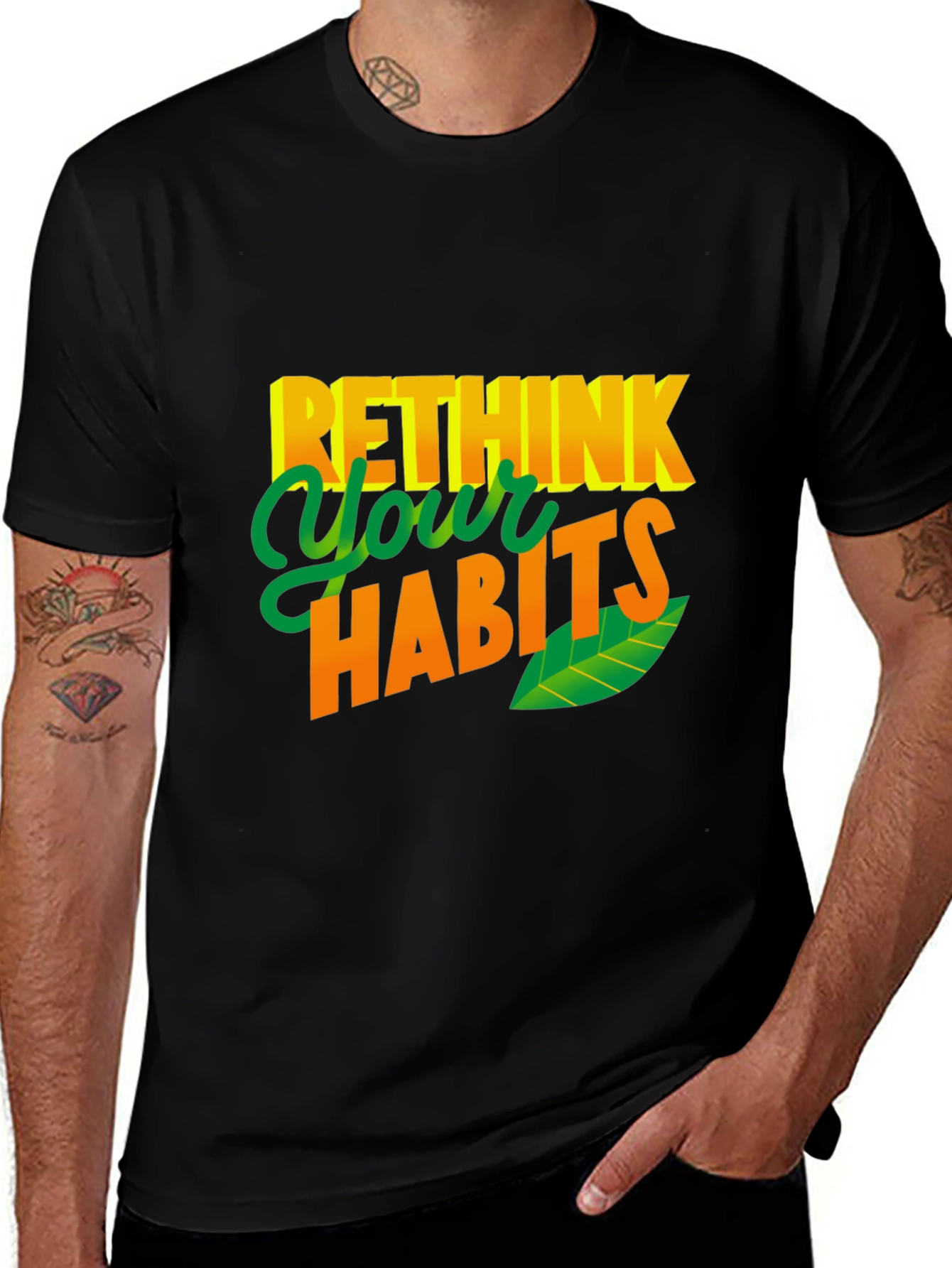 Rethink Your Habits Graphic Tee - Casual Black T-Shirt