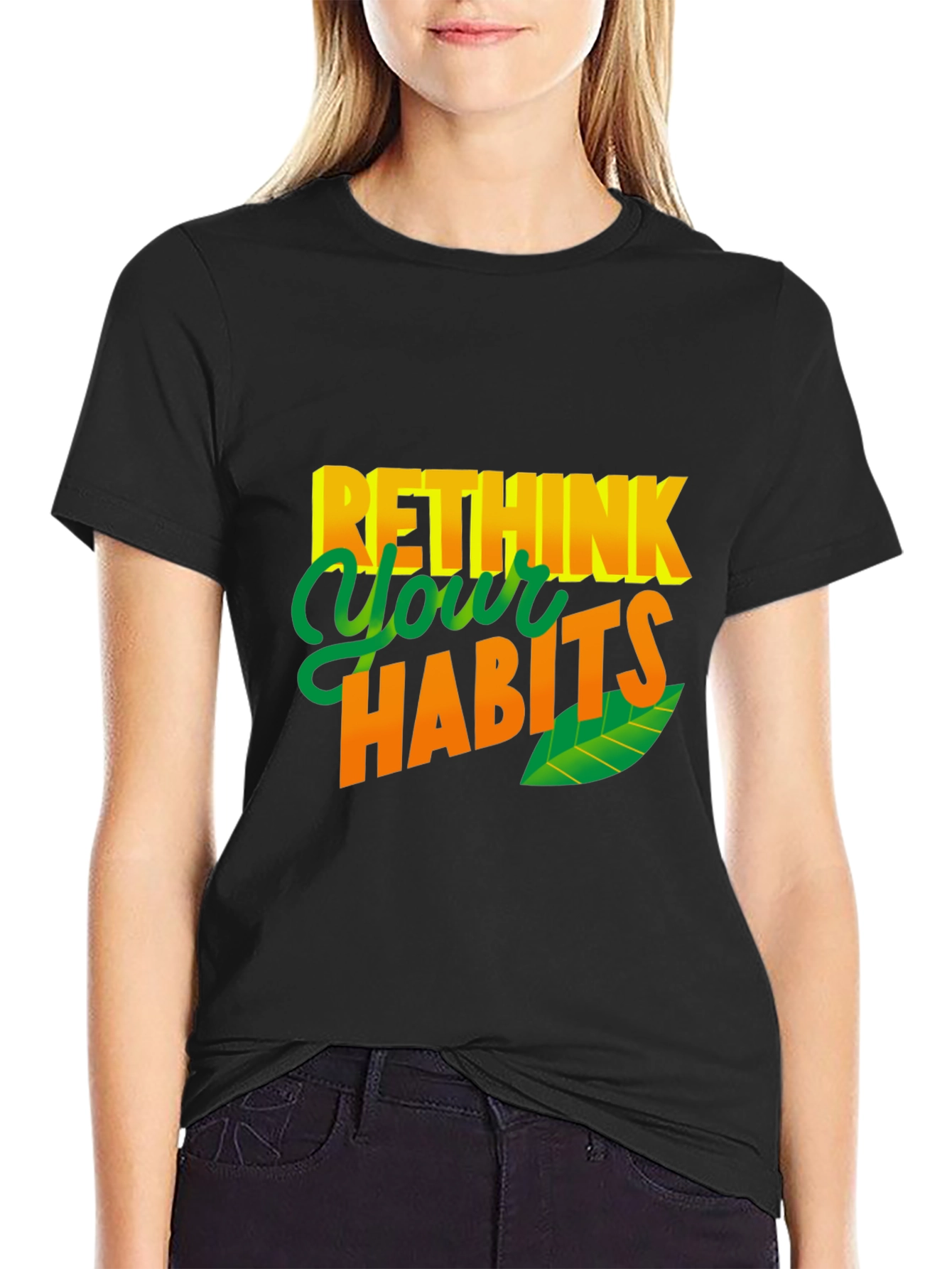 Rethink Your Habits Graphic Tee - Casual Black T-Shirt