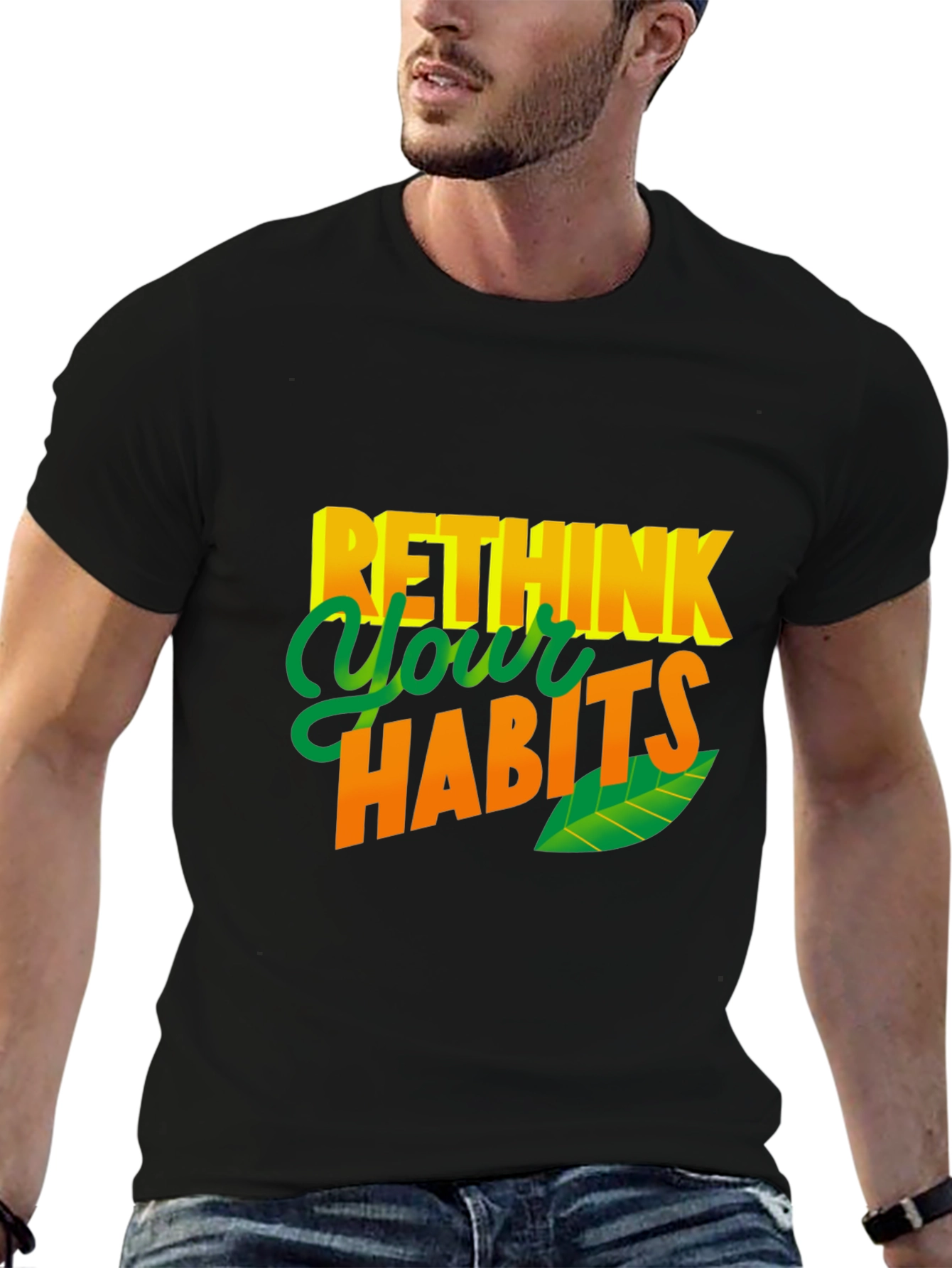 Rethink Your Habits Graphic Tee - Casual Black T-Shirt