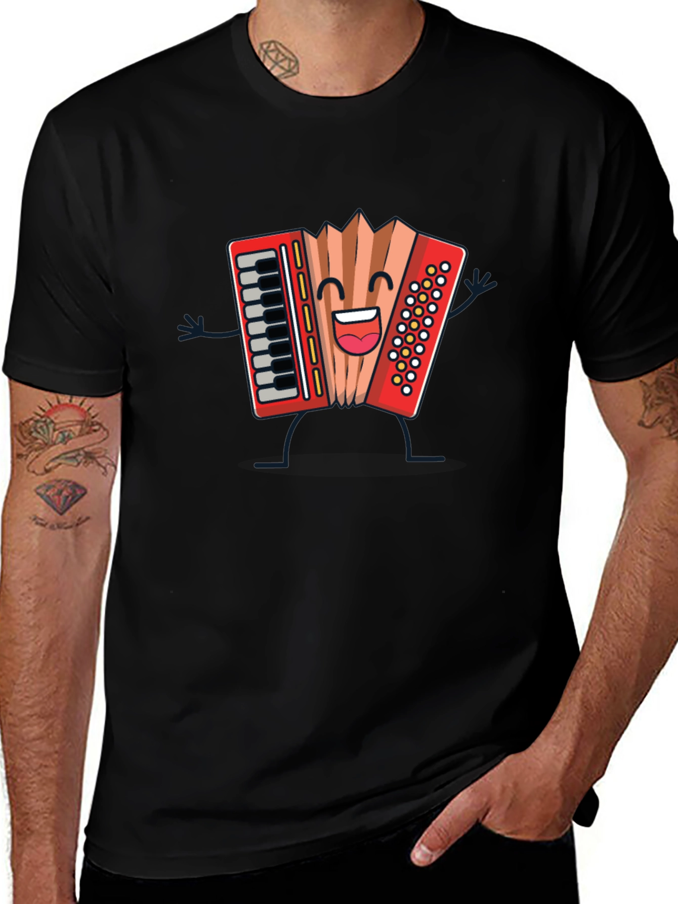 Accordion Cartoon Black T-Shirt