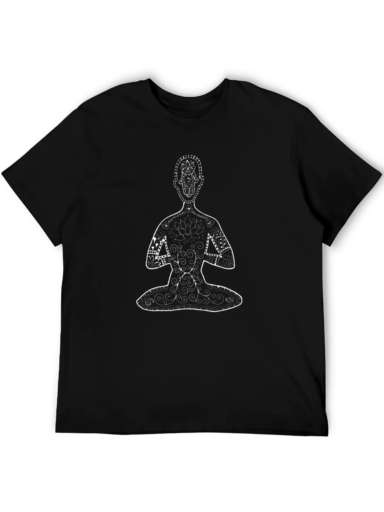 Meditative Mandala Design Black T-Shirt