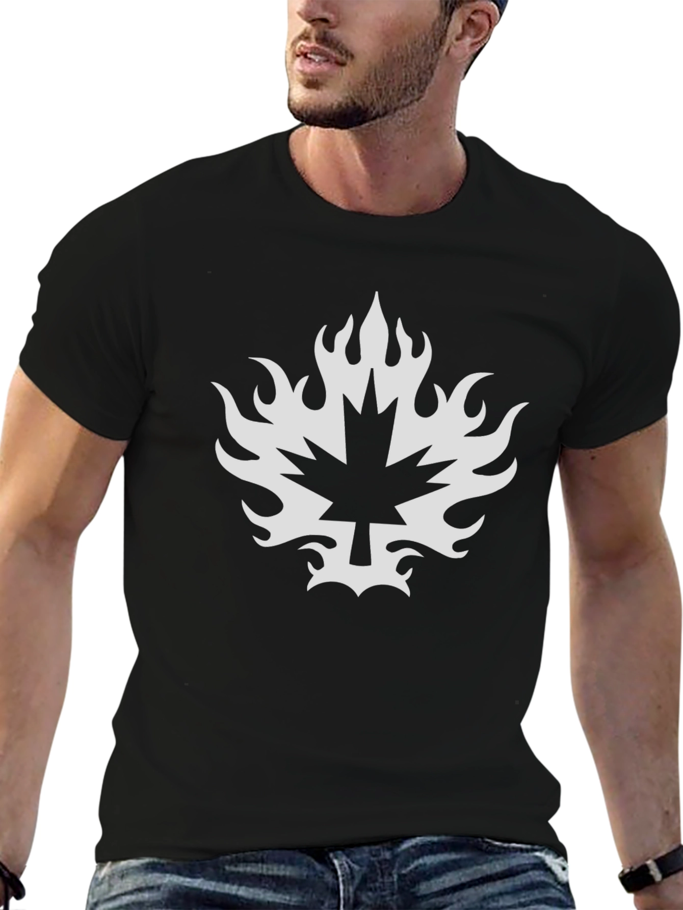 Maple Leaf Fire Graphic Black T-Shirt