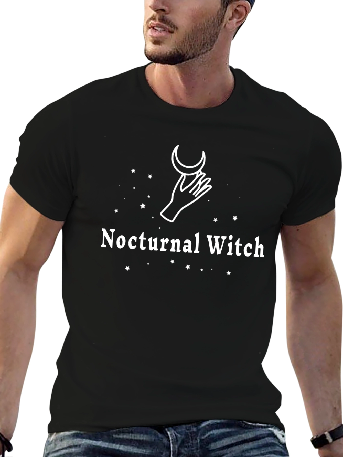 Nocturnal Witch Graphic Tee - Black Cotton T-Shirt