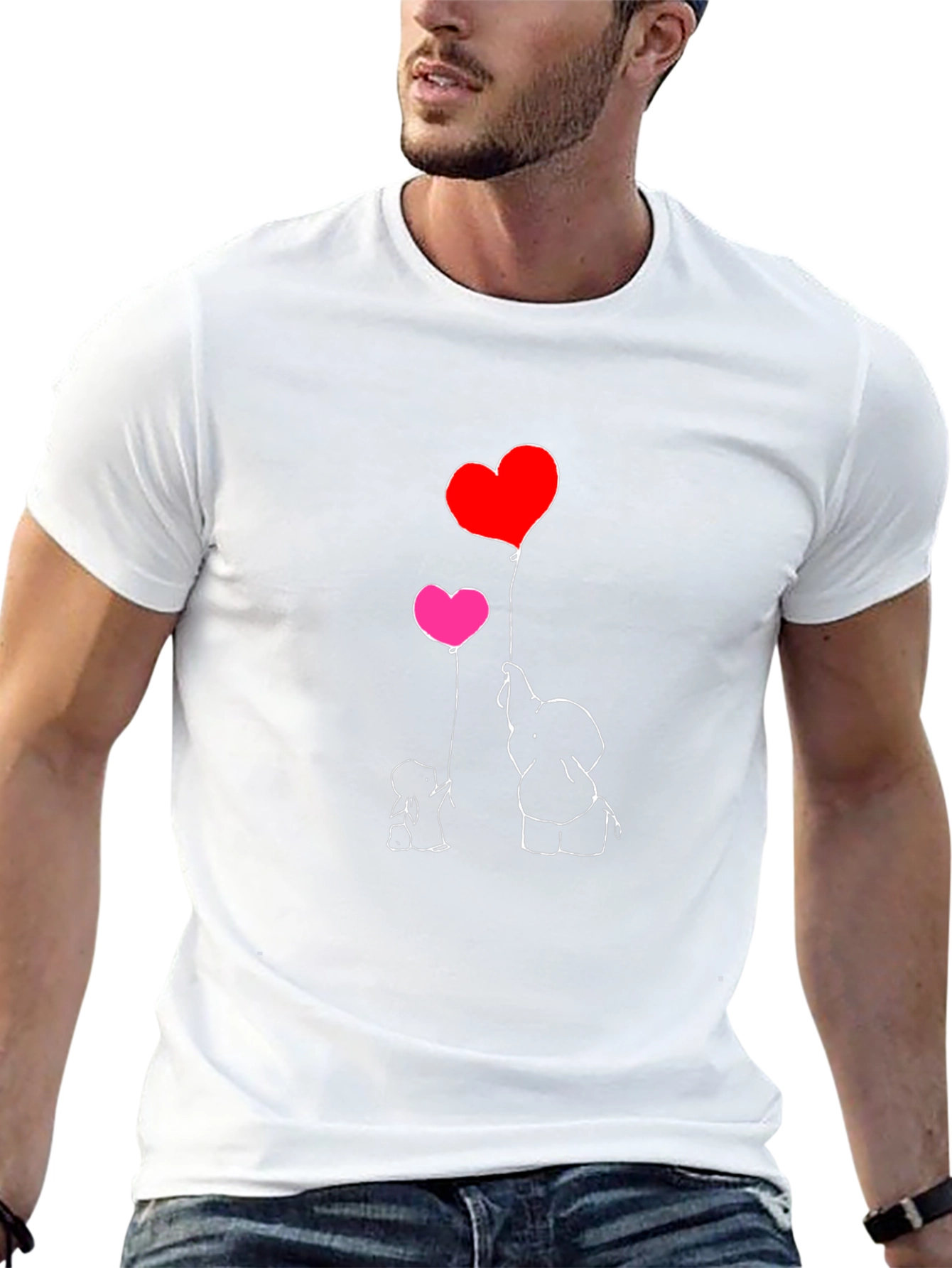 Elephant Love Heart Balloon T-Shirt - Black