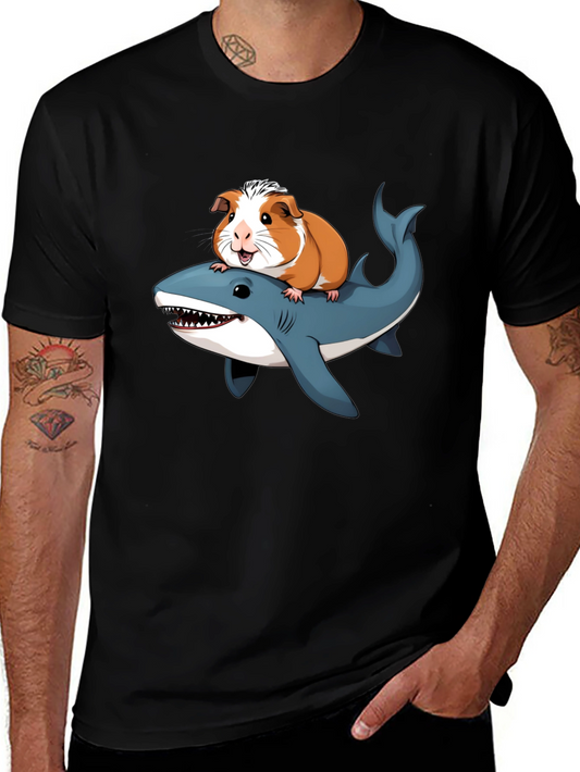 Guinea Pig Riding Shark Funny T-Shirt