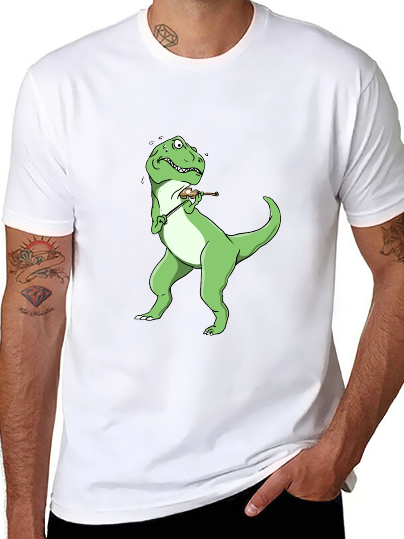 Dino Violinist Black T-Shirt