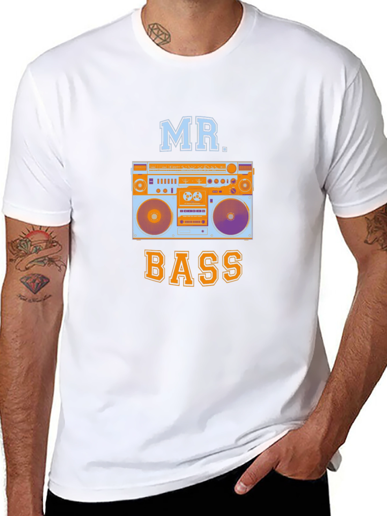 Mr. Bass Boombox Graphic T-Shirt - Cool Retro Design